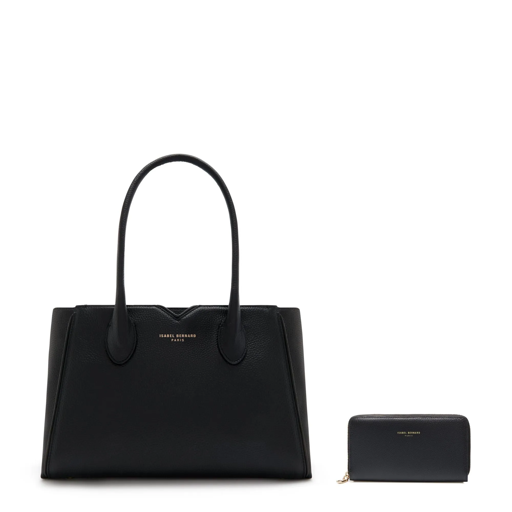 Cadeau d'Isabel black calfskin leather handbag and wallet set