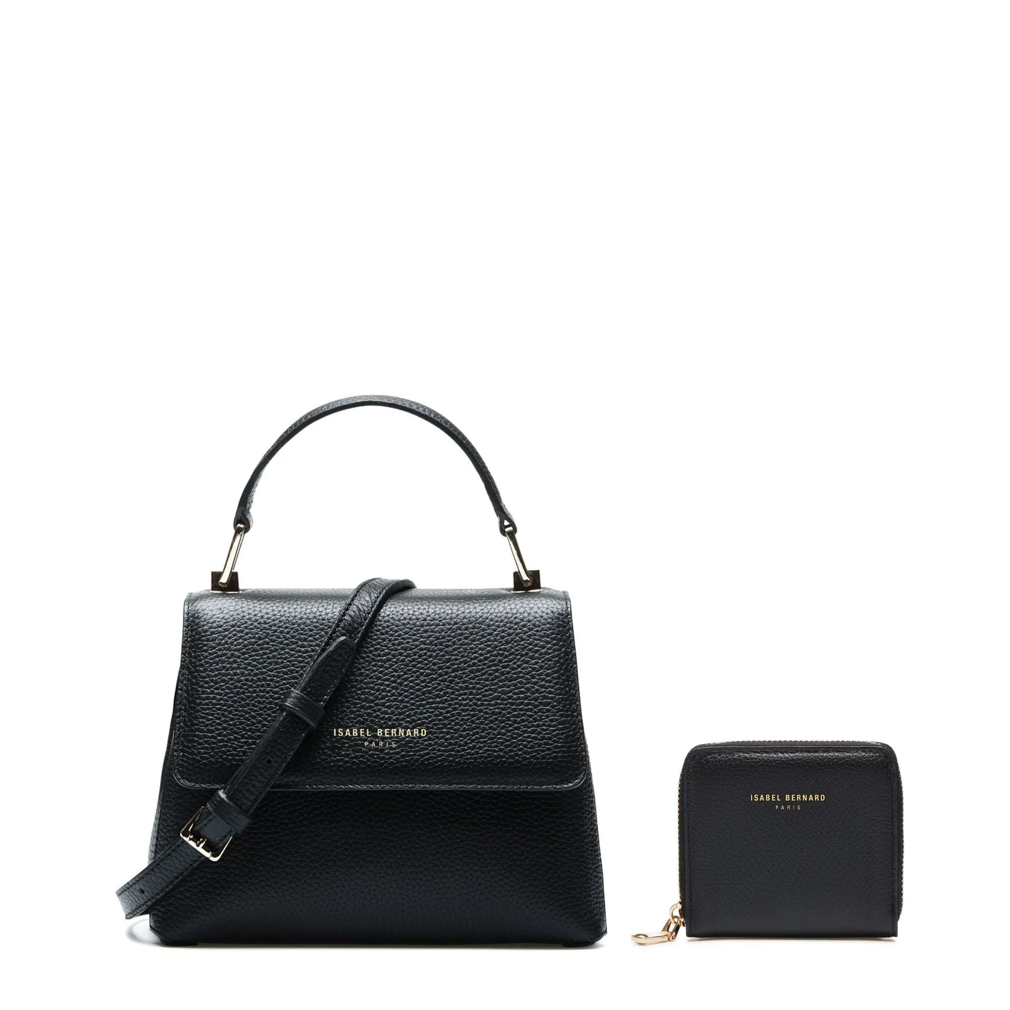Cadeau d'Isabel black calfskin leather handbag and wallet set