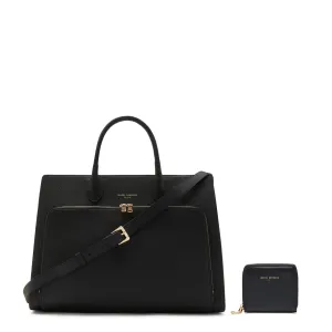 Cadeau d'Isabel black calfskin leather handbag and wallet set
