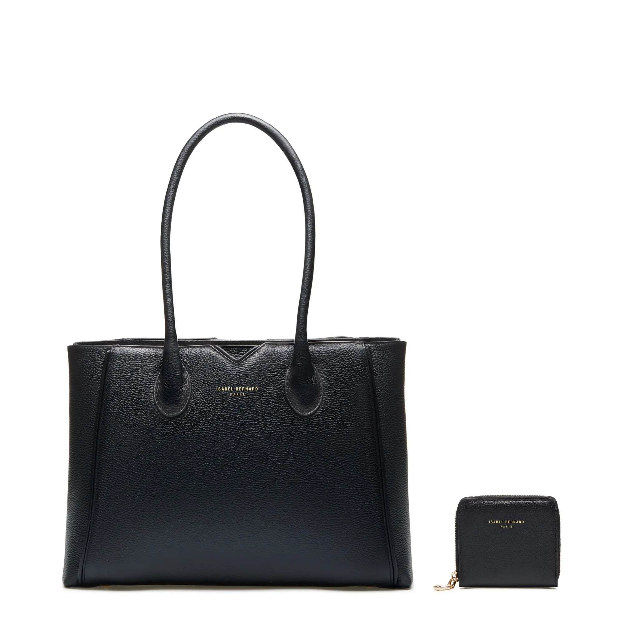 Cadeau d'Isabel black calfskin leather handbag and wallet set