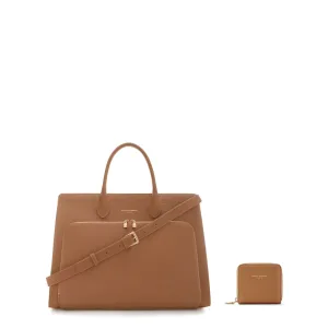 Cadeau d'Isabel camel calfskin leather handbag and wallet set