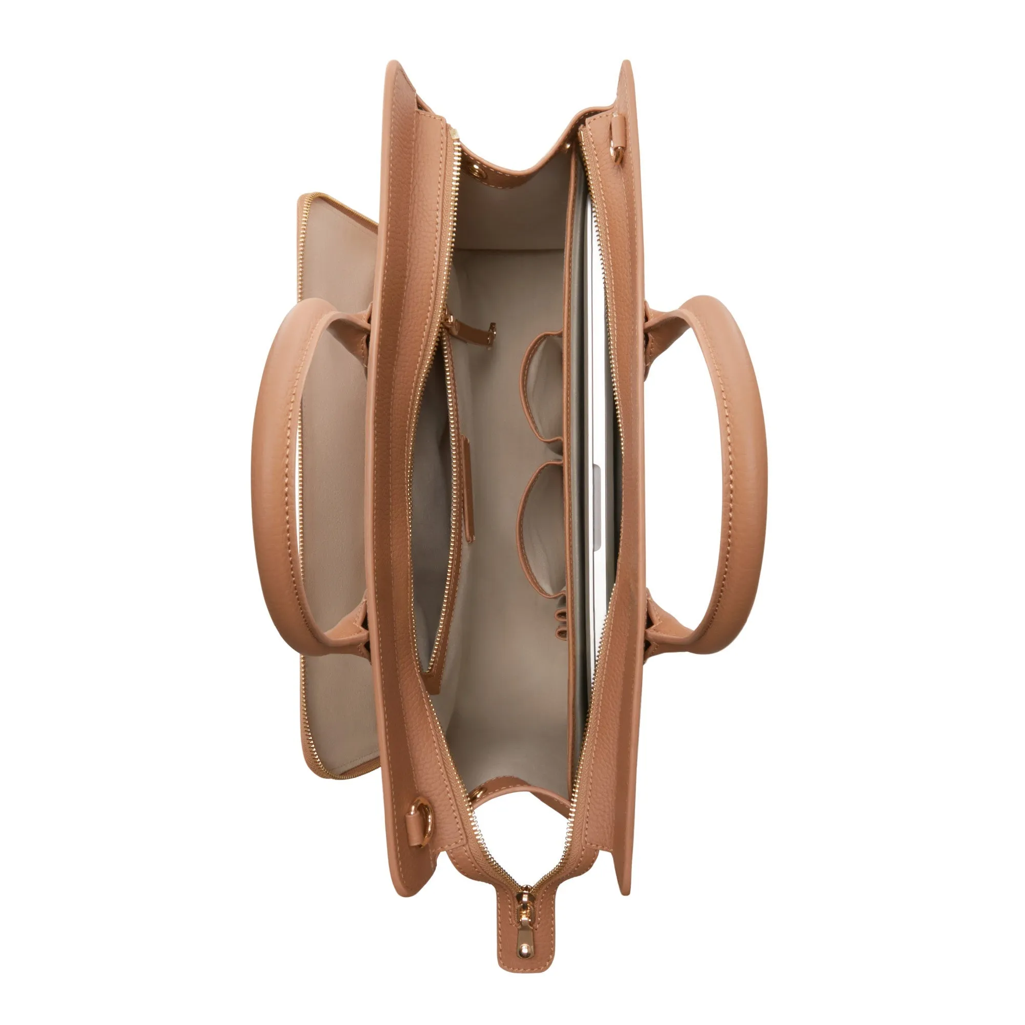 Cadeau d'Isabel camel calfskin leather handbag and wallet set