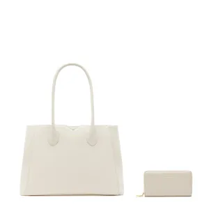 Cadeau d'Isabel cream calfskin leather handbag and wallet set