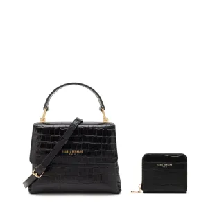 Cadeau d'Isabel croco black calfskin leather handbag and wallet set