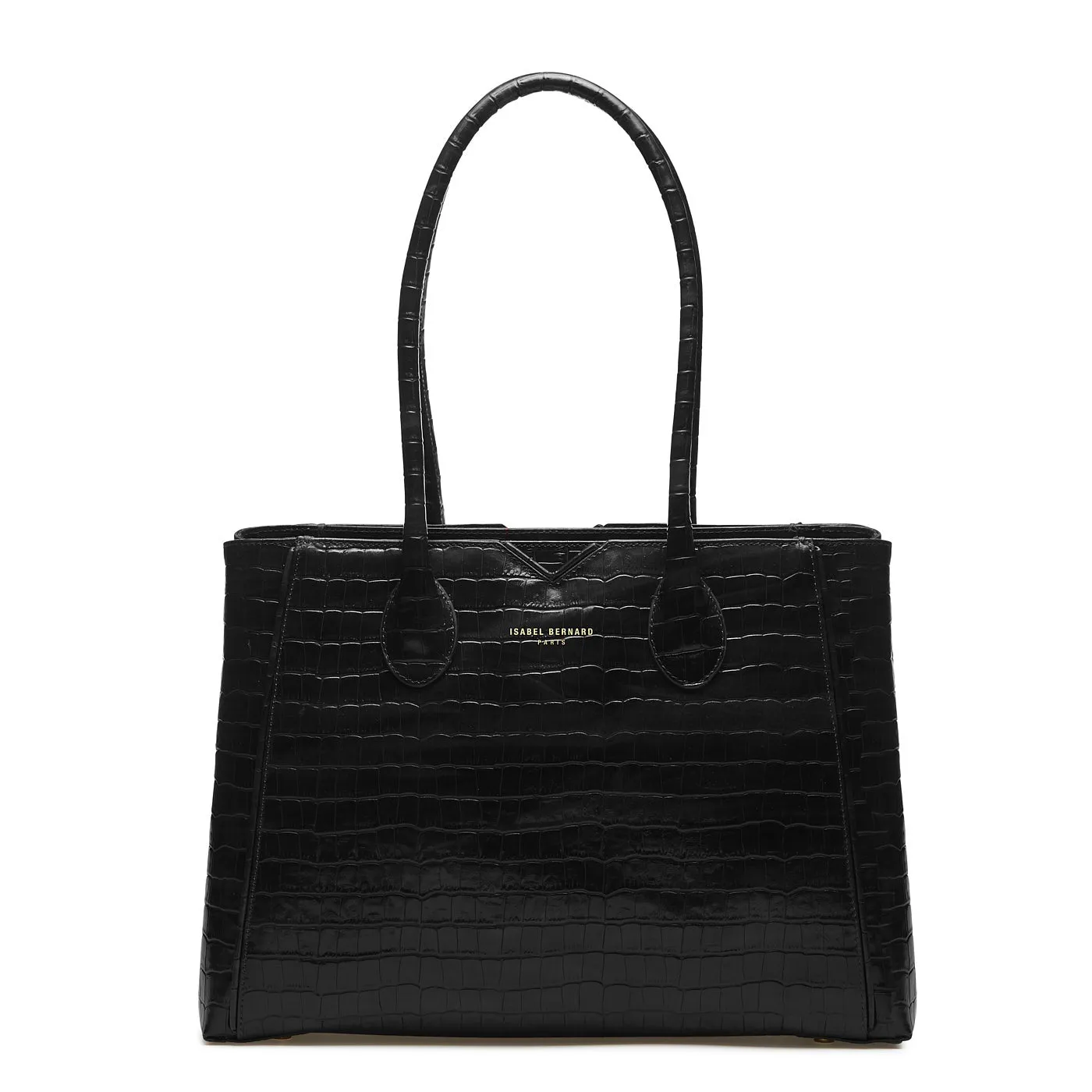 Cadeau d'Isabel croco black calfskin leather handbag and wallet set