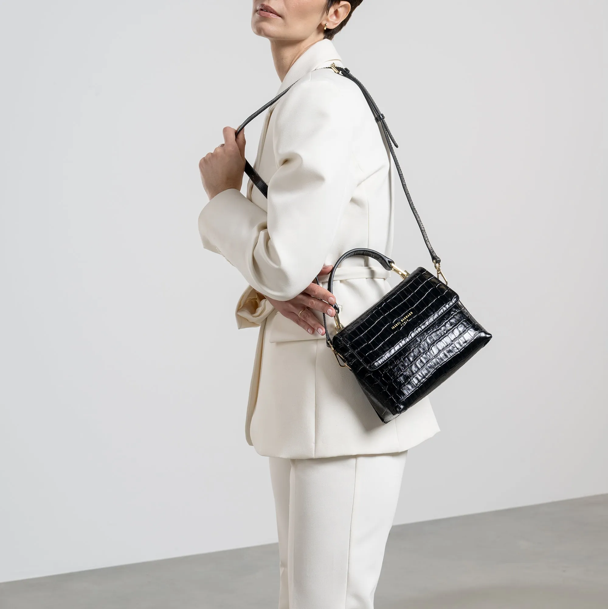 Cadeau d'Isabel croco black calfskin leather handbag and wallet set