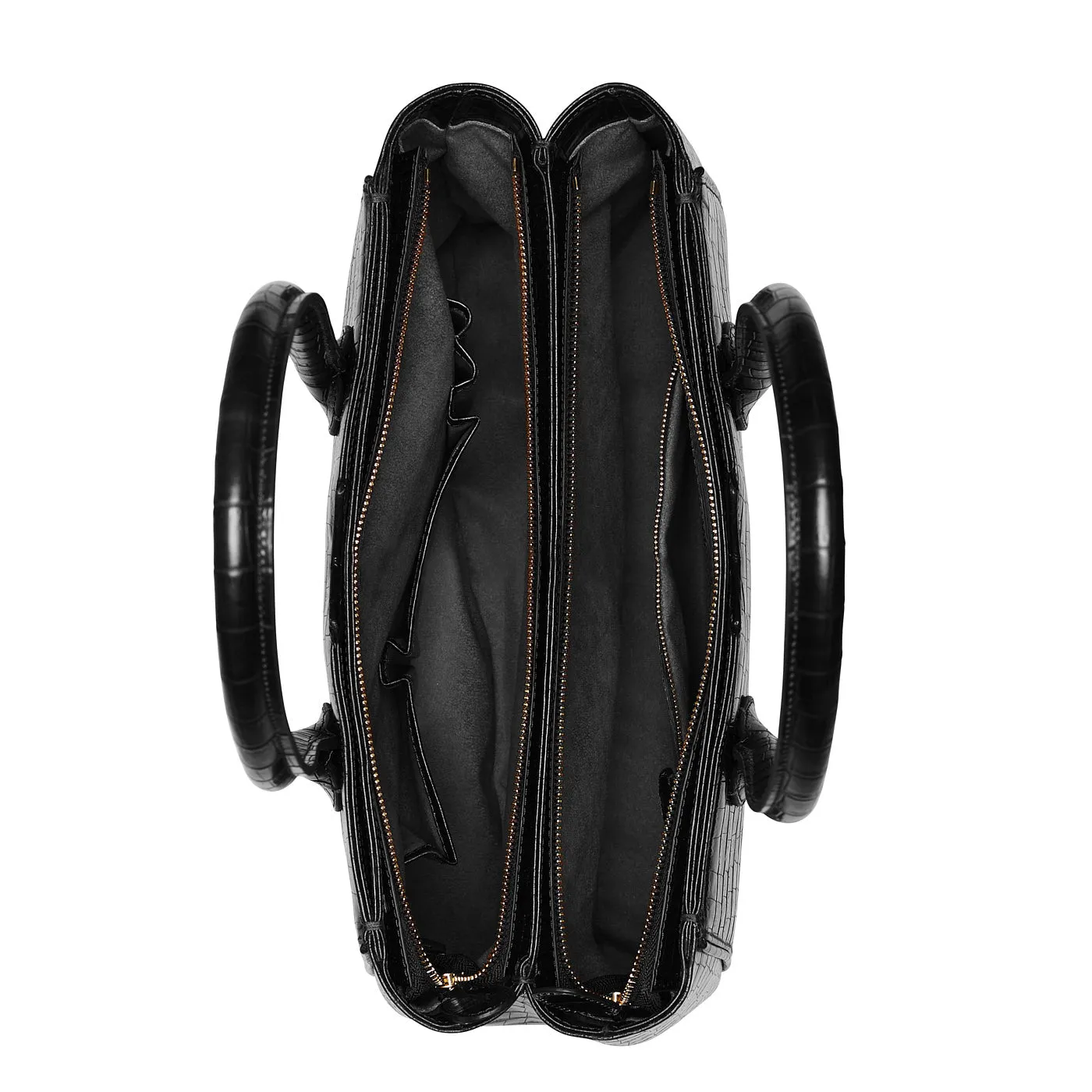 Cadeau d'Isabel croco black calfskin leather handbag and wallet set