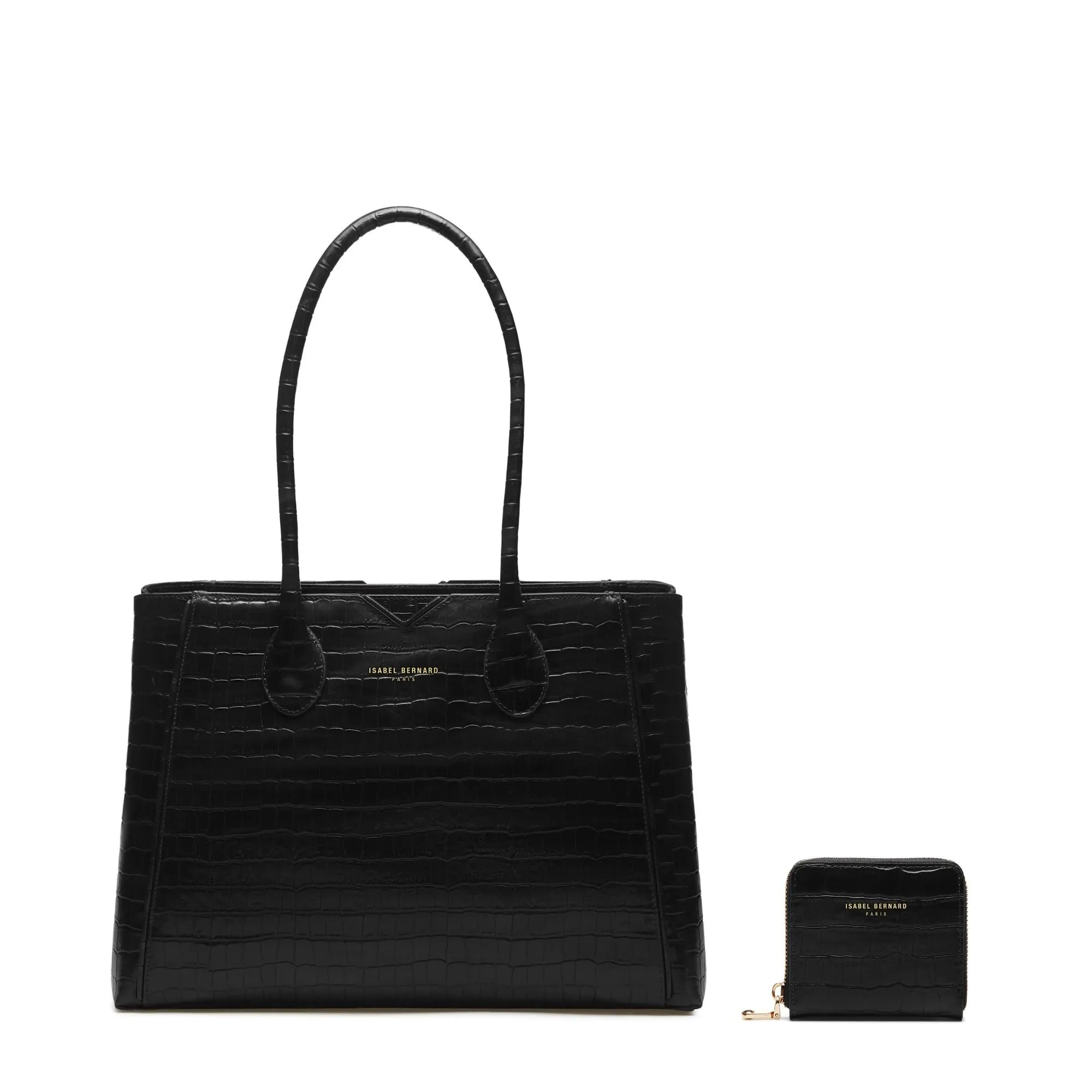 Cadeau d'Isabel croco black calfskin leather handbag and wallet set
