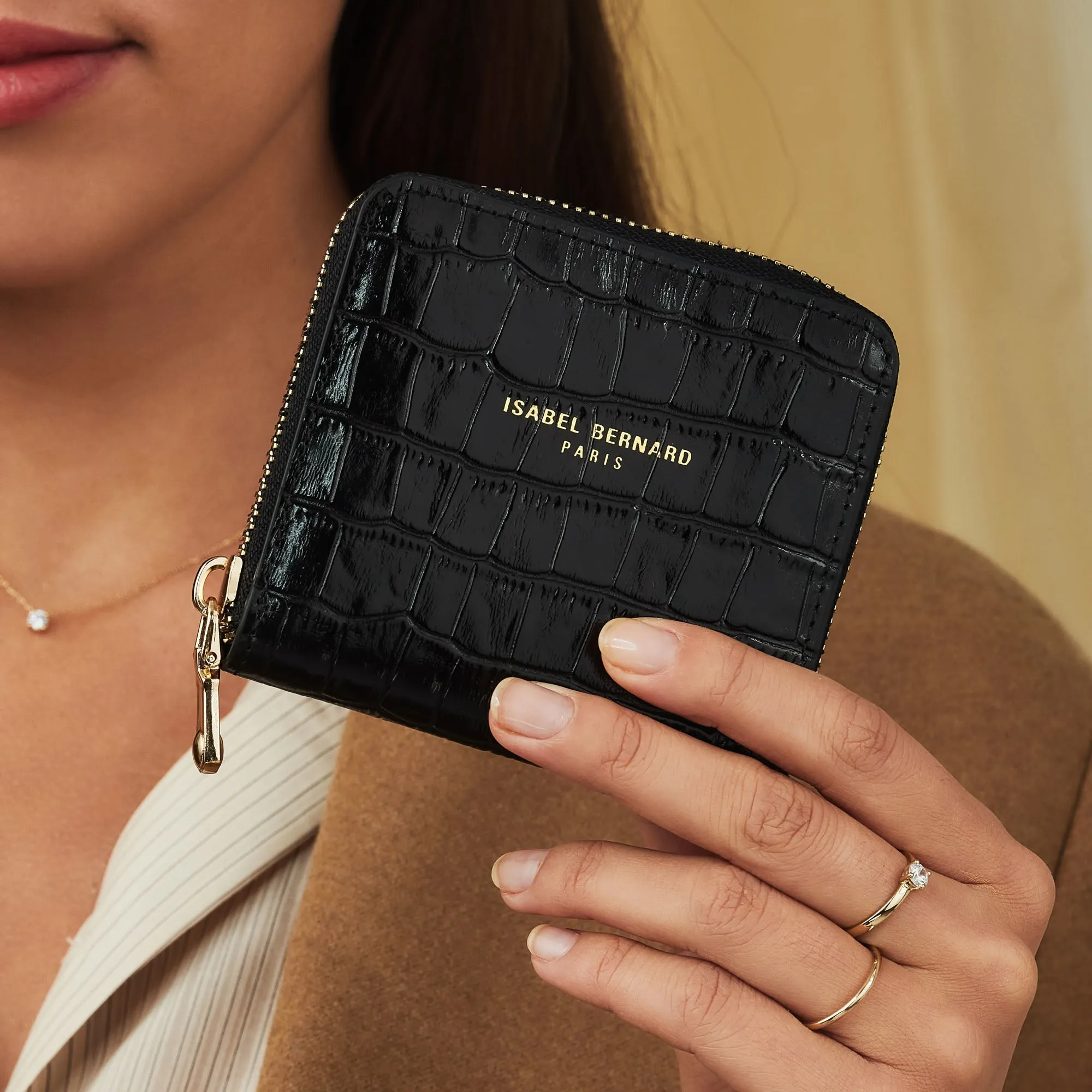 Cadeau d'Isabel croco black calfskin leather handbag and wallet set