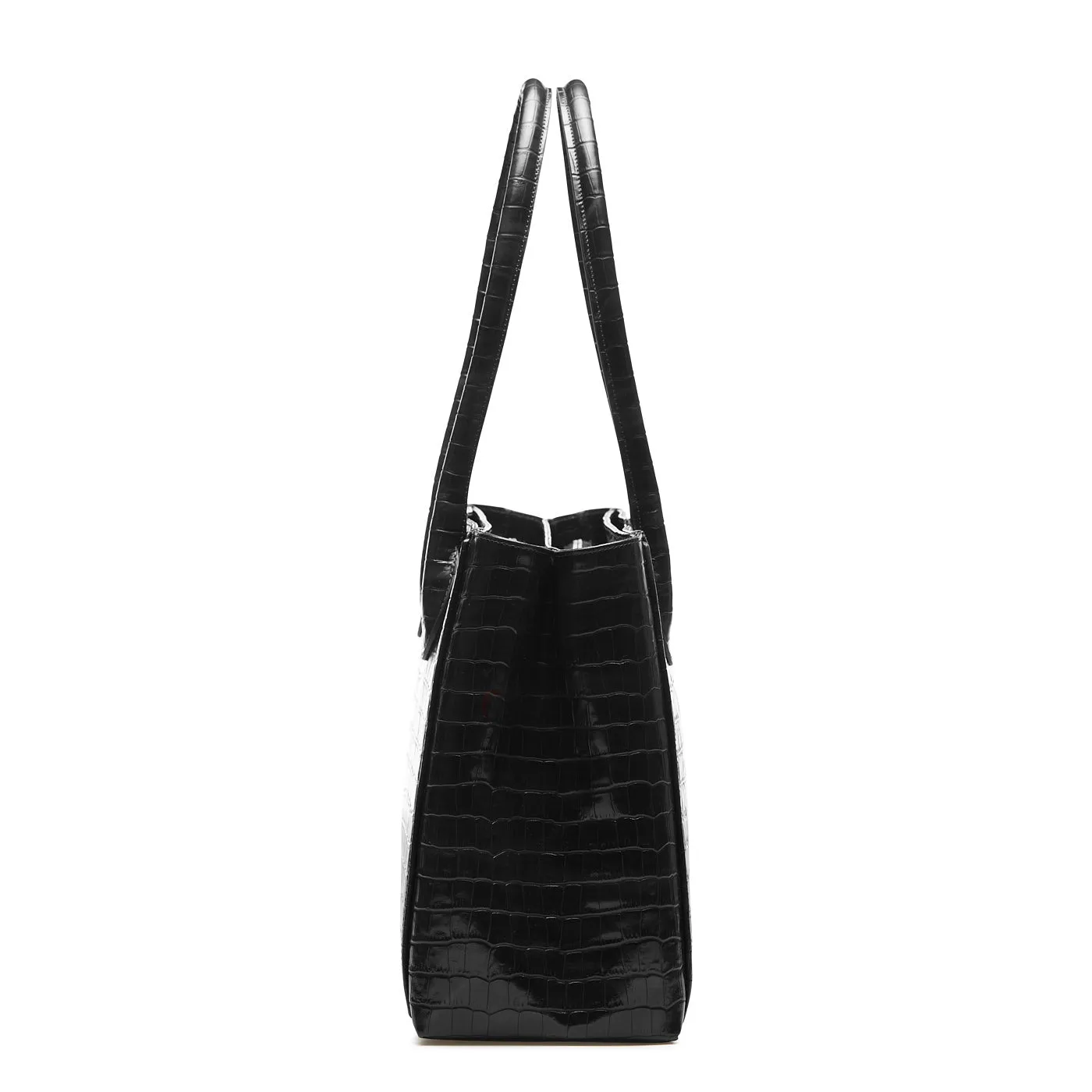 Cadeau d'Isabel croco black calfskin leather handbag and wallet set