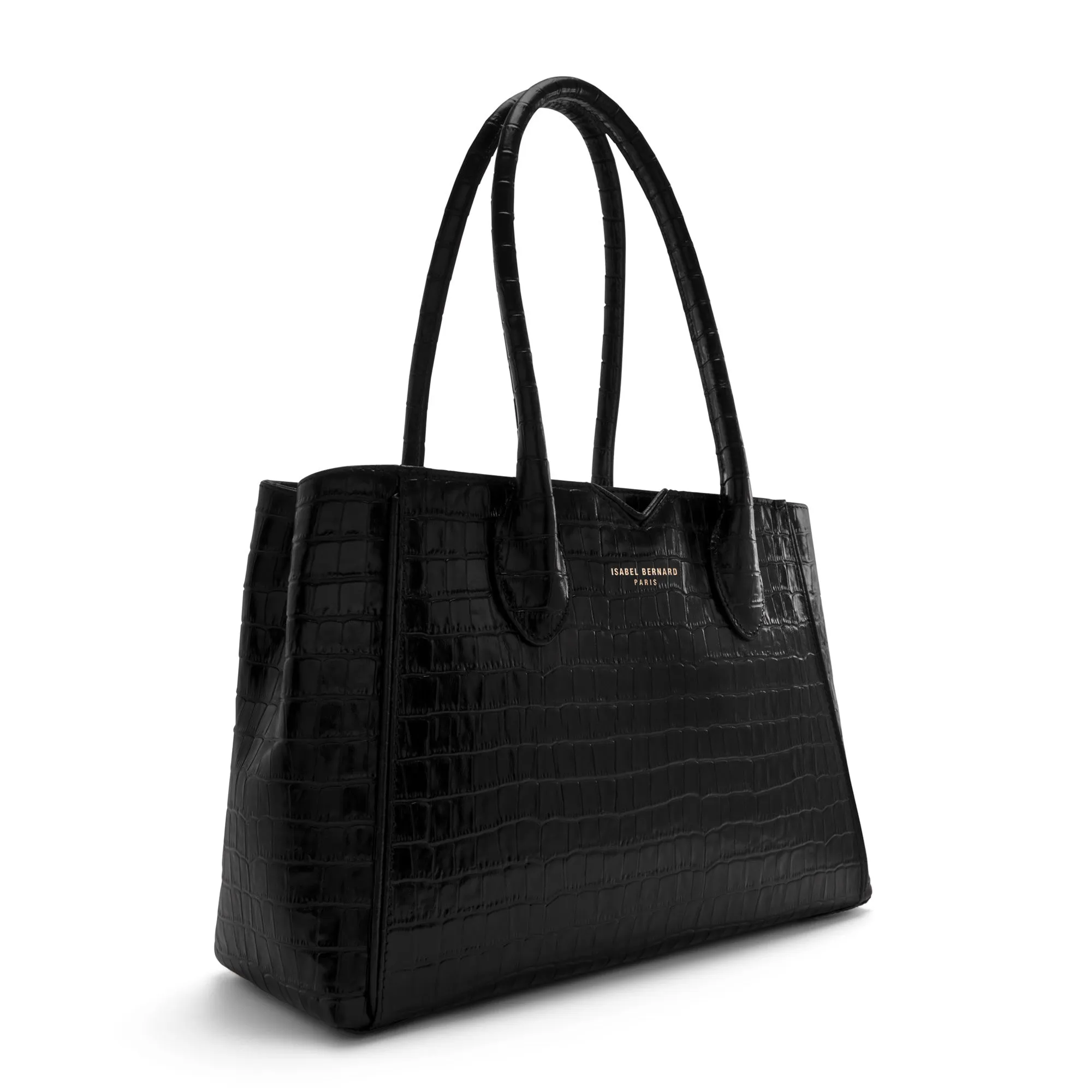 Cadeau d'Isabel croco black calfskin leather handbag and wallet set