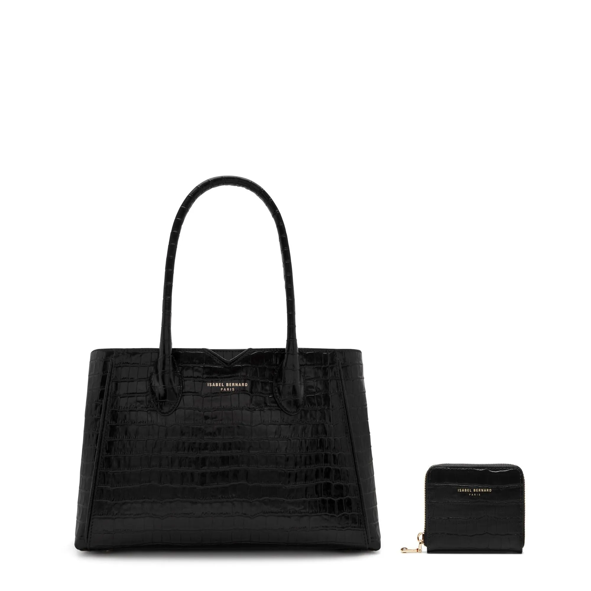 Cadeau d'Isabel croco black calfskin leather handbag and wallet set