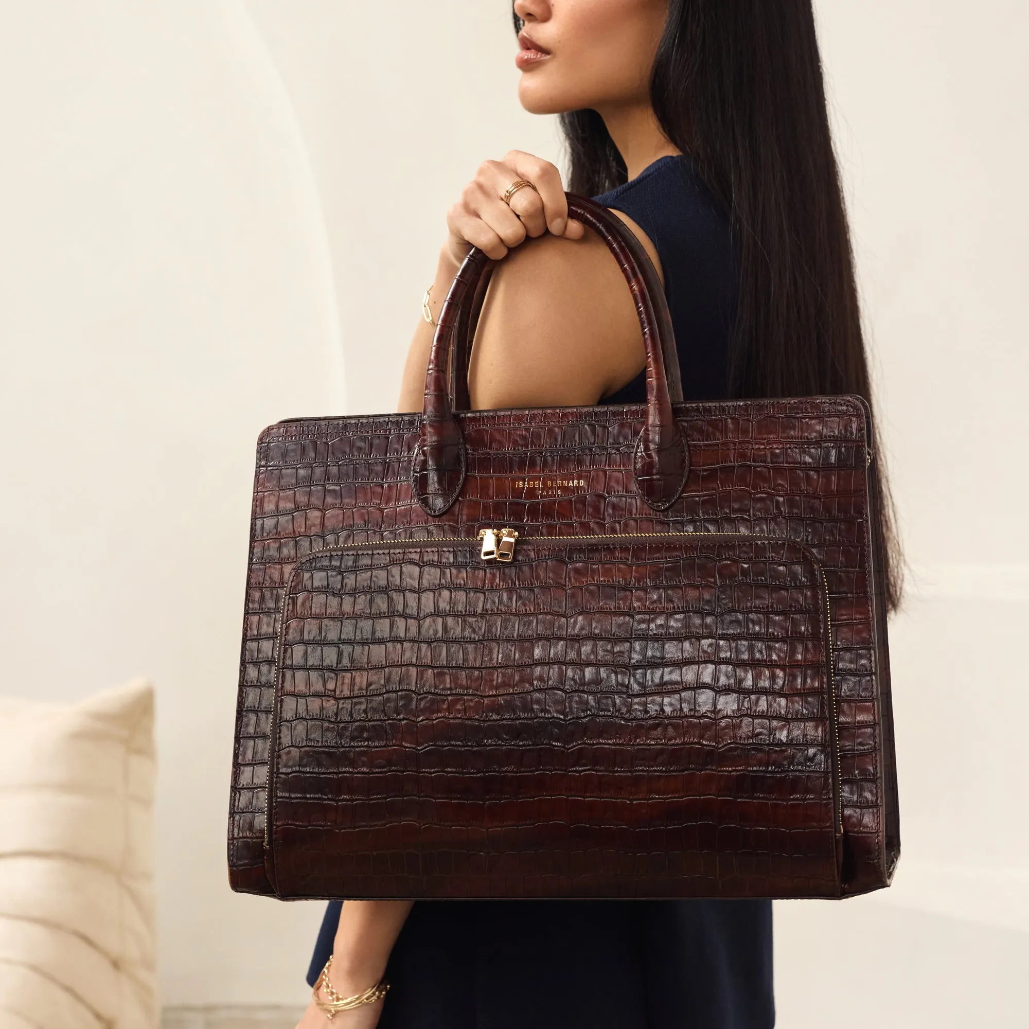 Cadeau d'Isabel croco brown calfskin leather handbag and wallet set