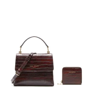 Cadeau d'Isabel croco brown calfskin leather handbag and wallet set