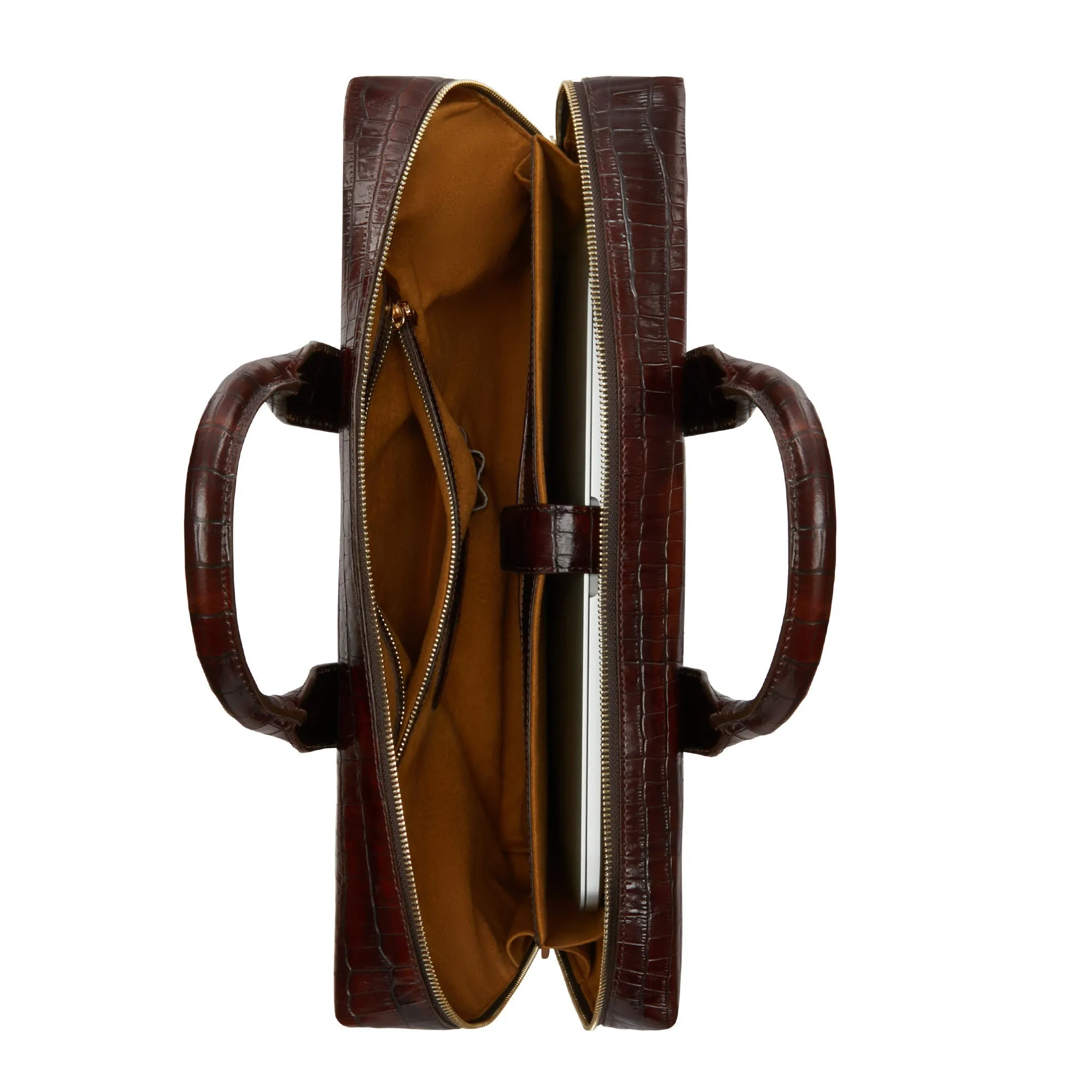 Cadeau d'Isabel croco brown calfskin leather handbag and wallet set