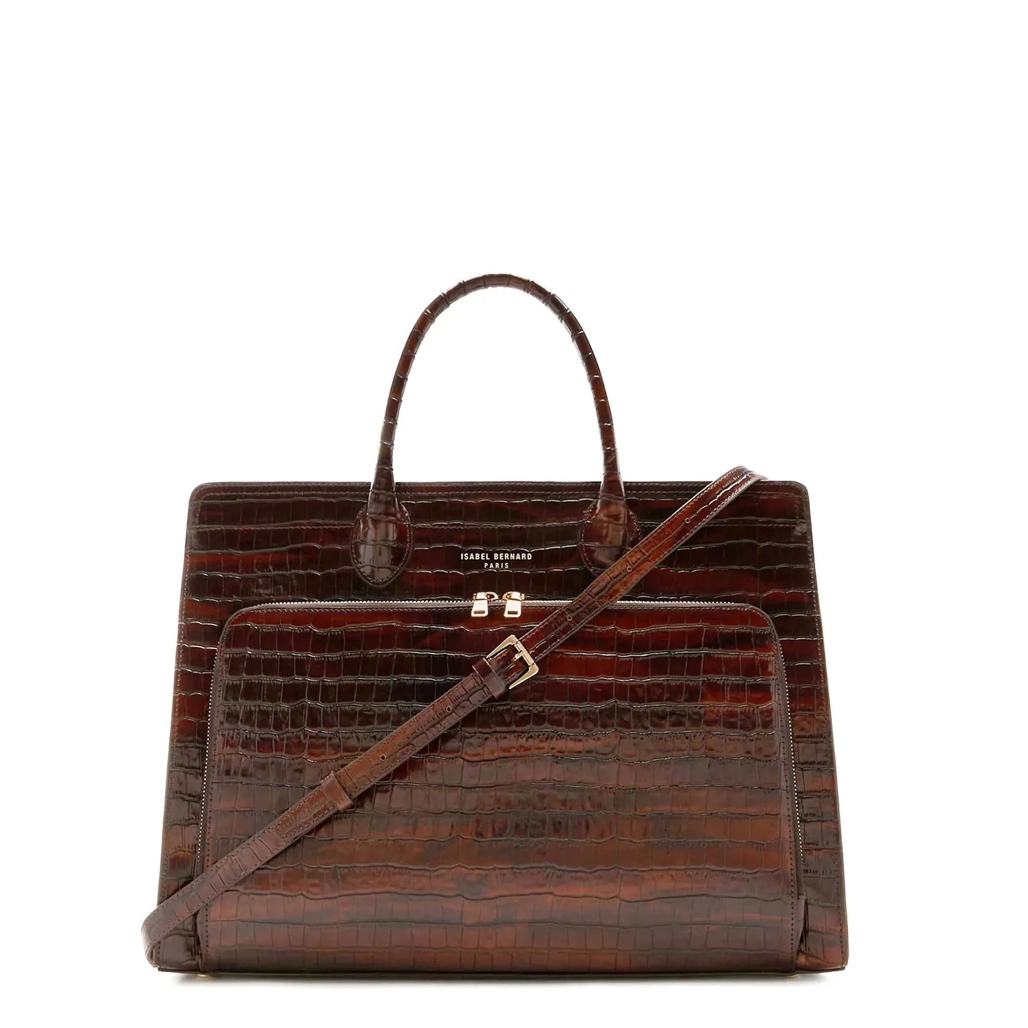 Cadeau d'Isabel croco brown calfskin leather handbag and wallet set