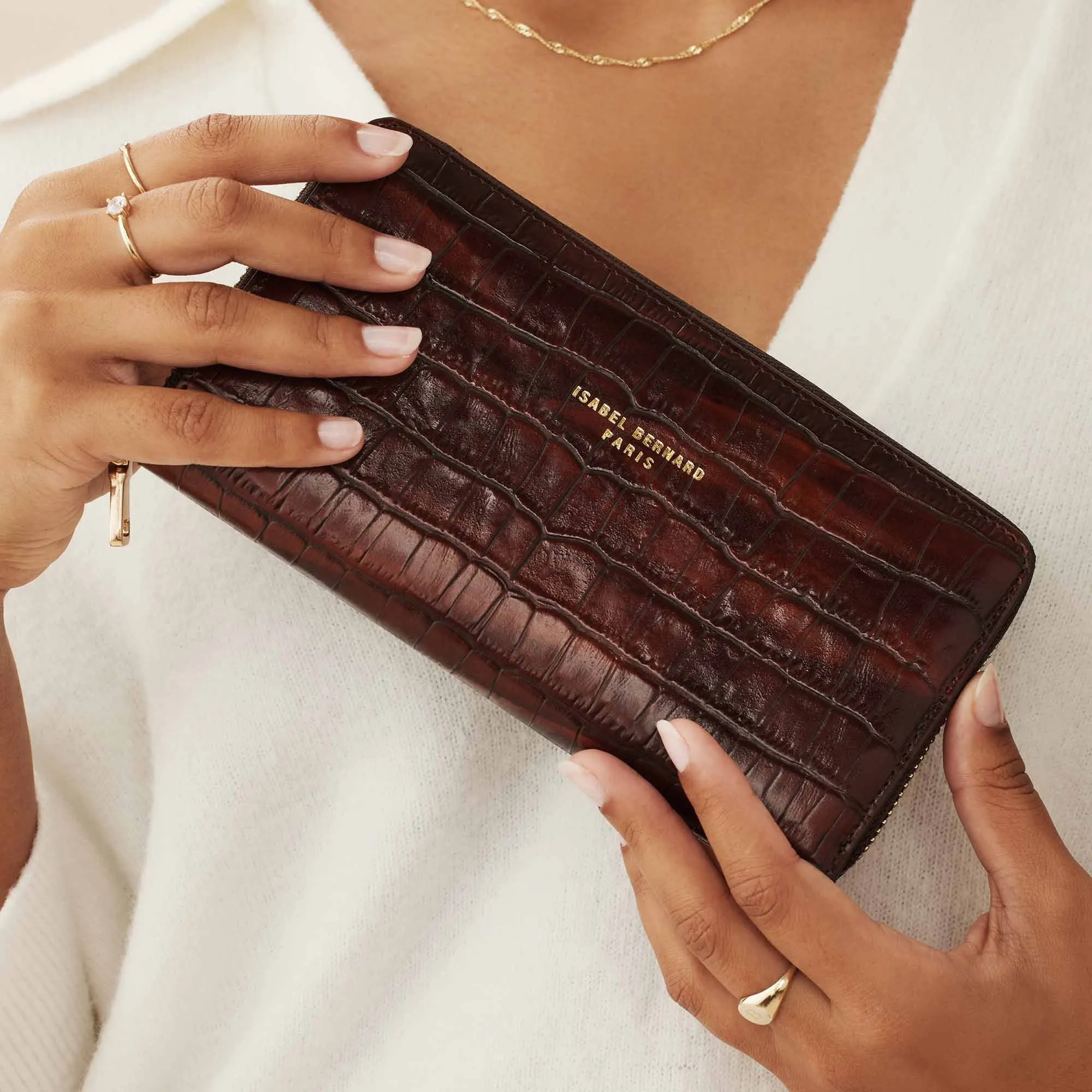 Cadeau d'Isabel croco brown calfskin leather handbag and wallet set