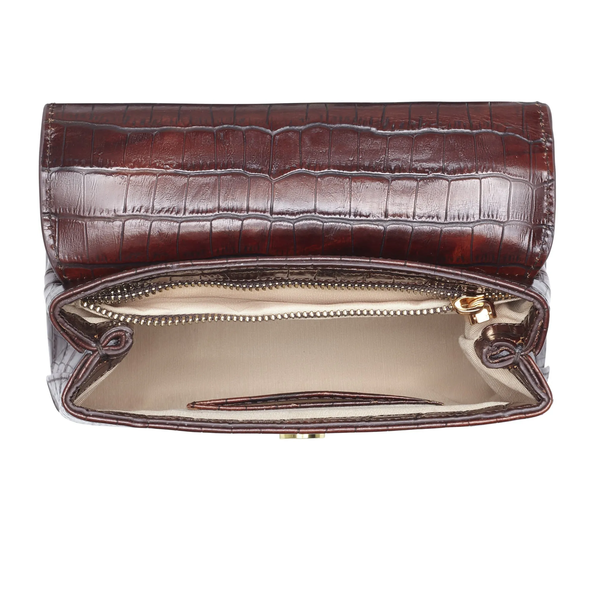 Cadeau d'Isabel croco brown calfskin leather handbag and wallet set