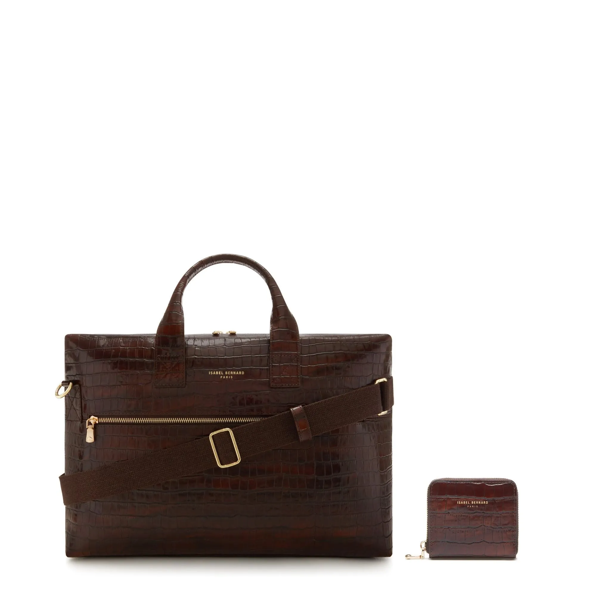 Cadeau d'Isabel croco brown calfskin leather handbag and wallet set