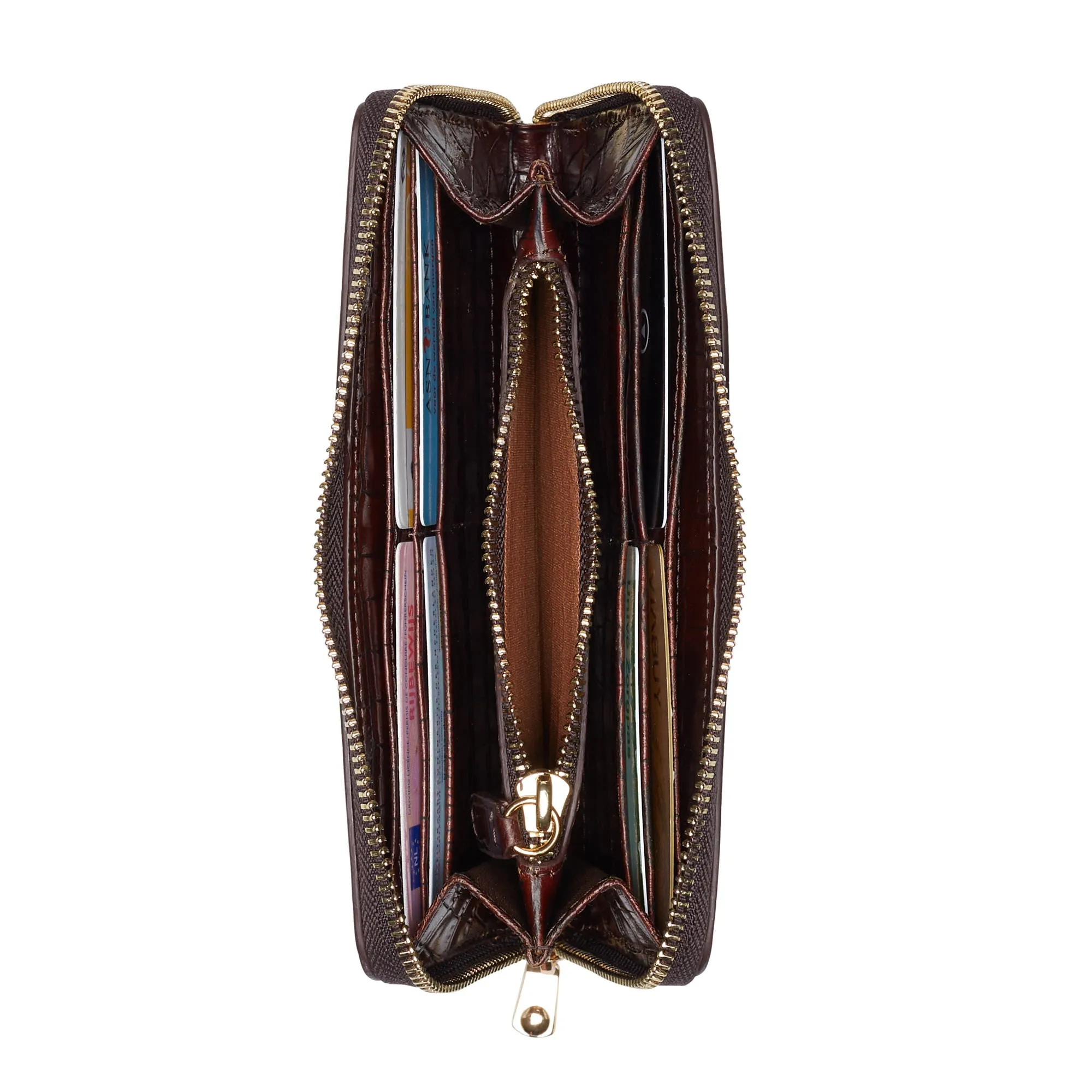 Cadeau d'Isabel croco brown calfskin leather handbag and wallet set
