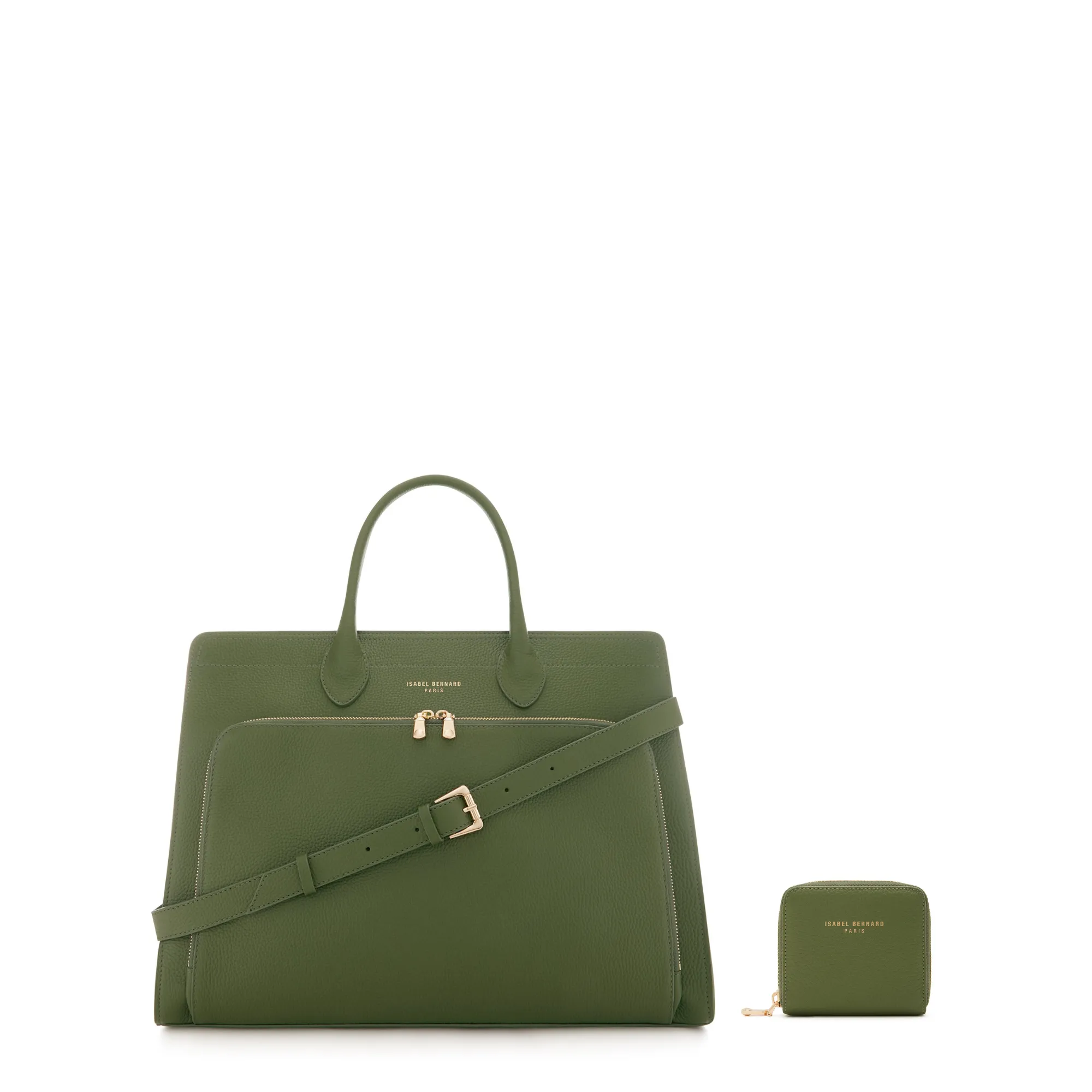 Cadeau d'Isabel green calfskin leather handbag and wallet set