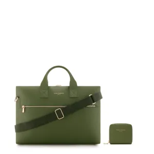 Cadeau d'Isabel green calfskin leather handbag and wallet set