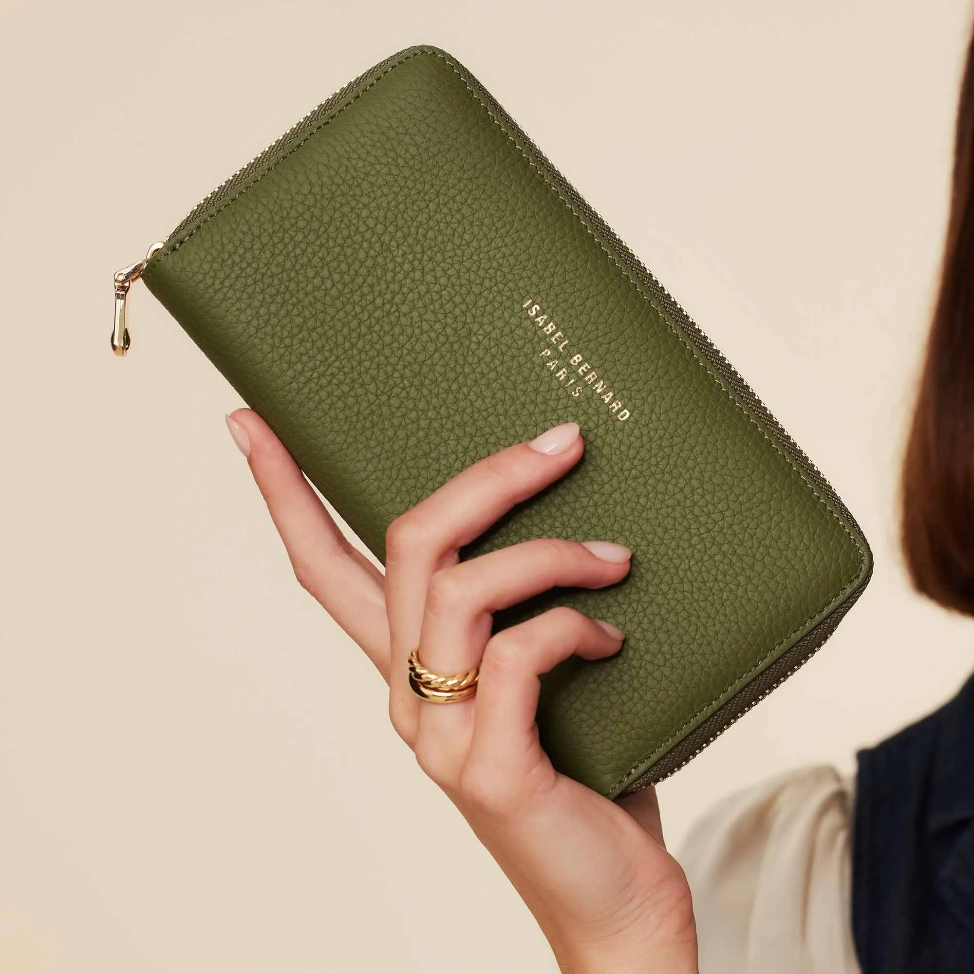 Cadeau d'Isabel green calfskin leather handbag and wallet set