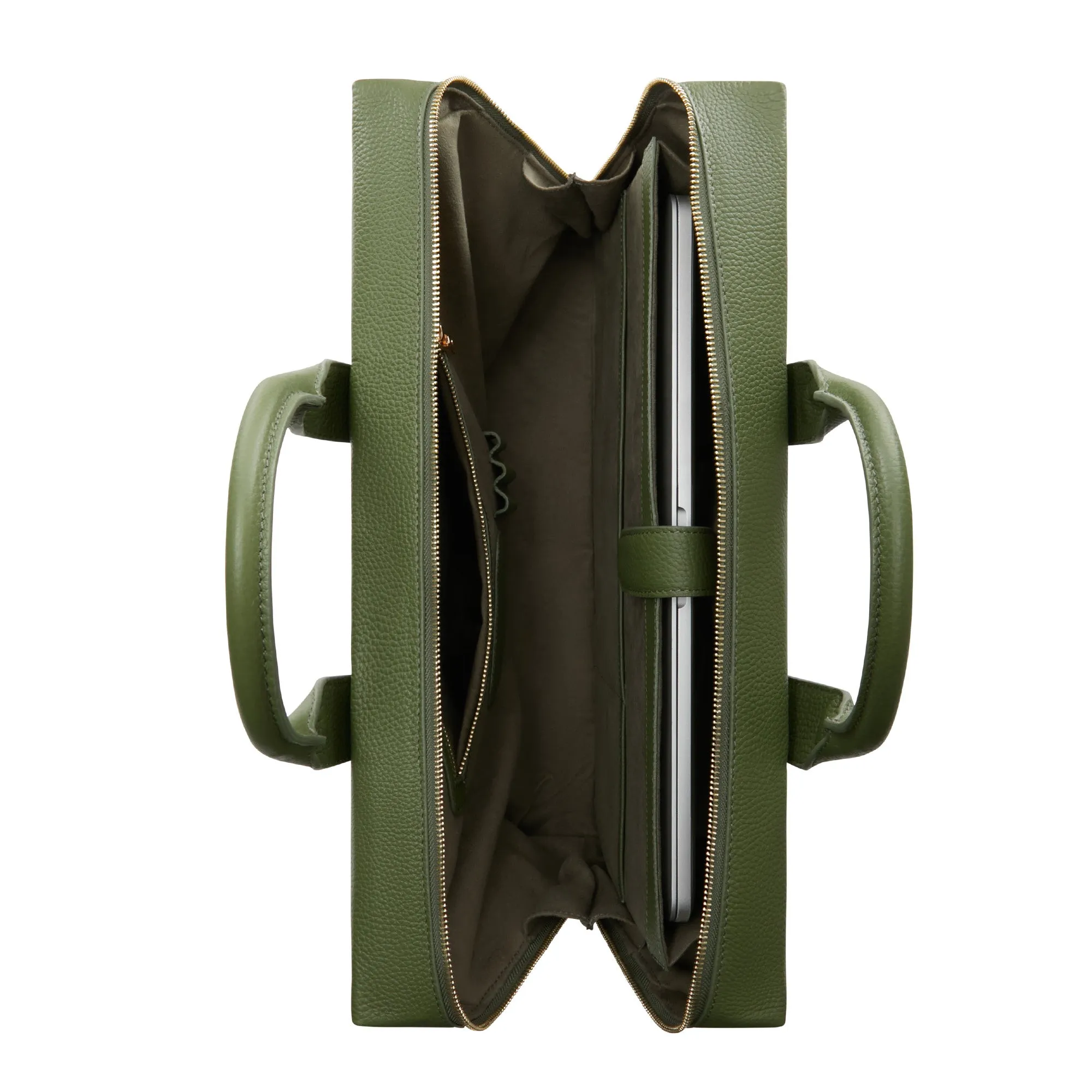 Cadeau d'Isabel green calfskin leather handbag and wallet set