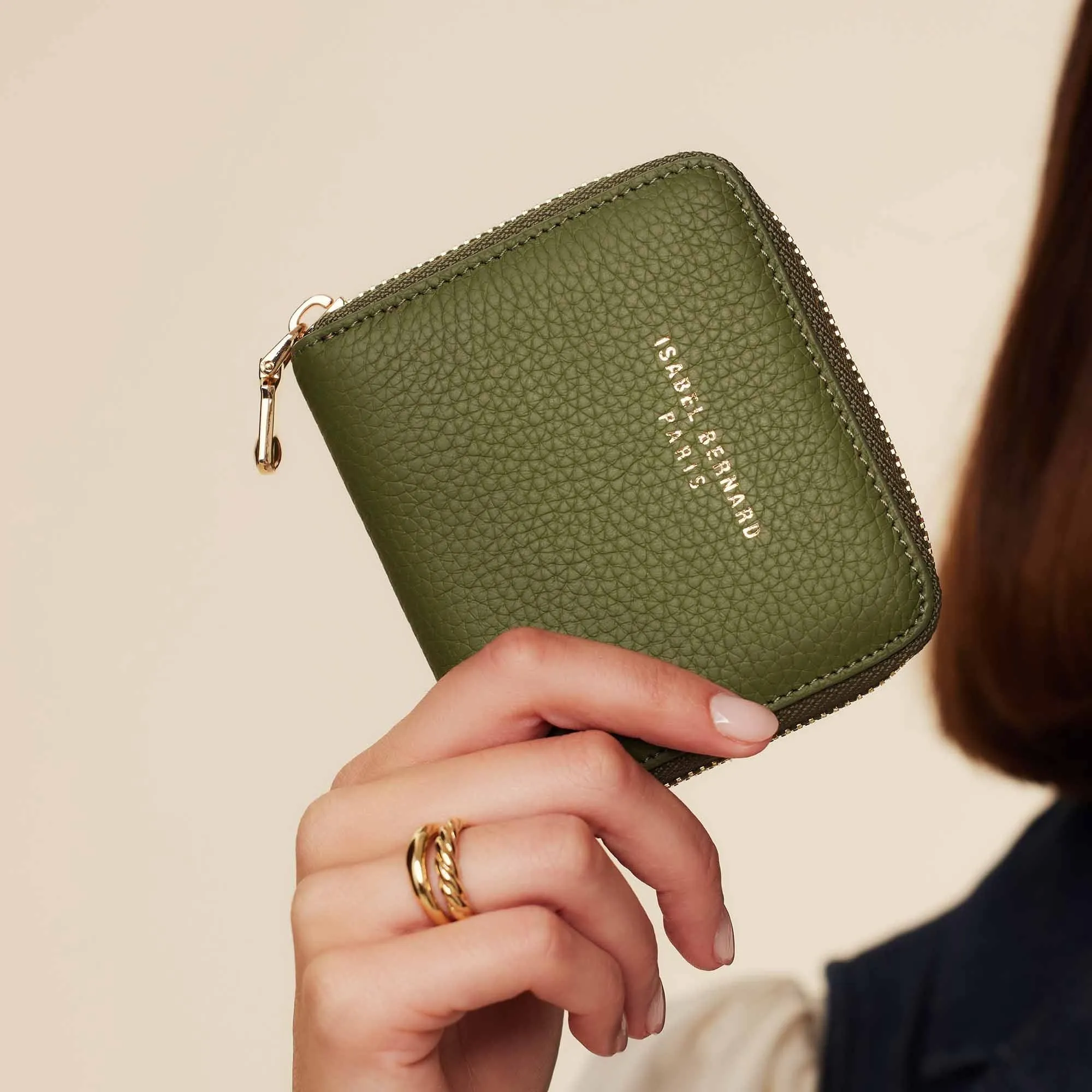 Cadeau d'Isabel green calfskin leather handbag and wallet set
