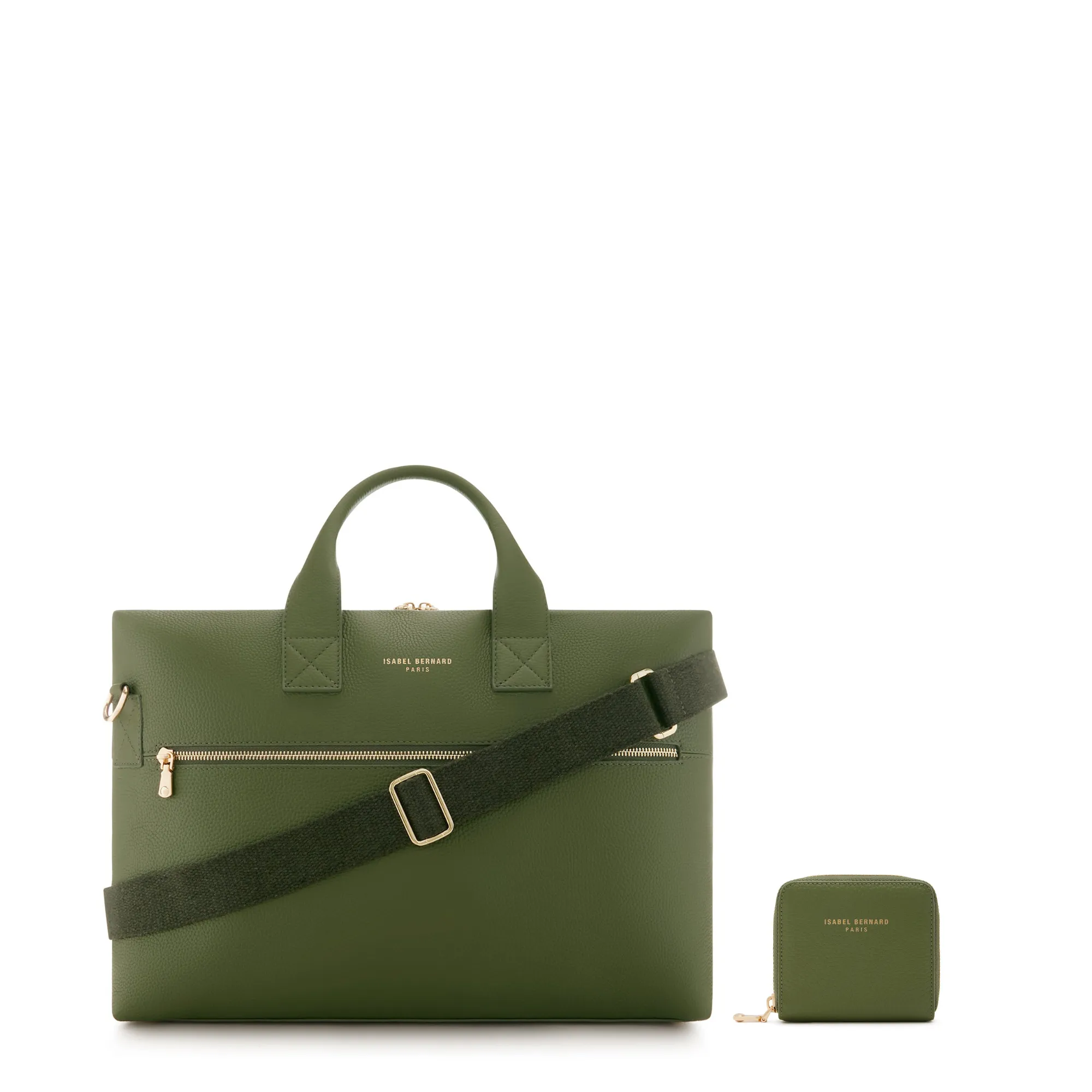 Cadeau d'Isabel green calfskin leather handbag and wallet set