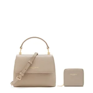 Cadeau d'Isabel taupe calfskin leather handbag and wallet set