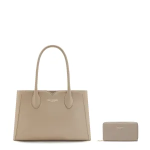 Cadeau d'Isabel taupe calfskin leather handbag and wallet set