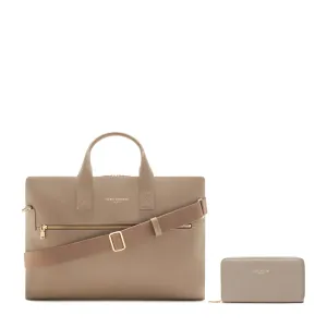Cadeau d'Isabel taupe calfskin leather handbag and wallet set