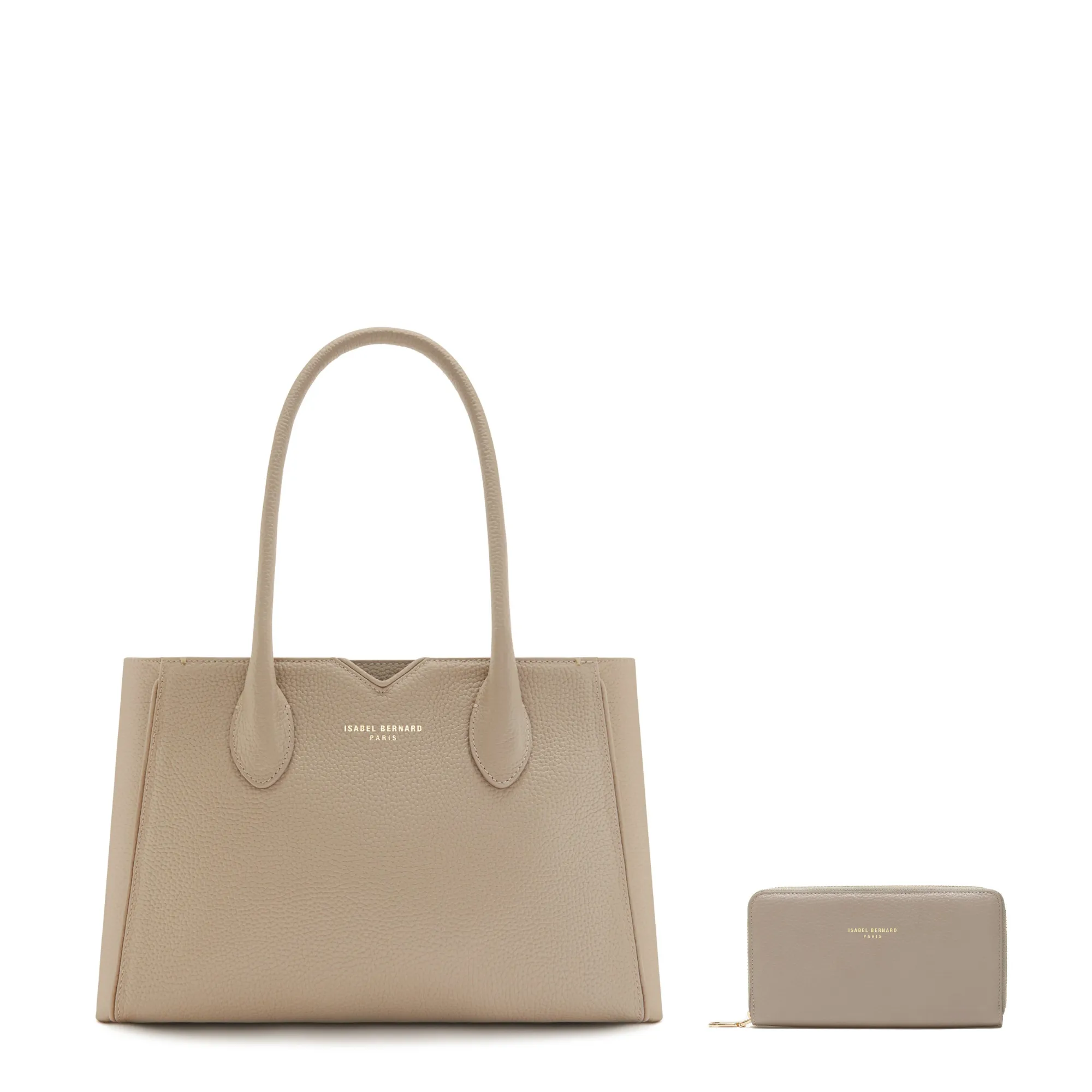 Cadeau d'Isabel taupe calfskin leather handbag and wallet set