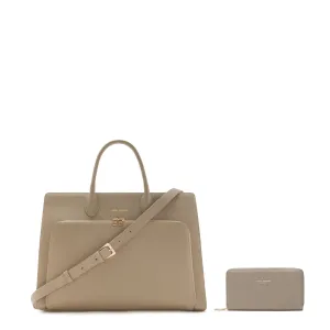 Cadeau d'Isabel taupe calfskin leather handbag and wallet set
