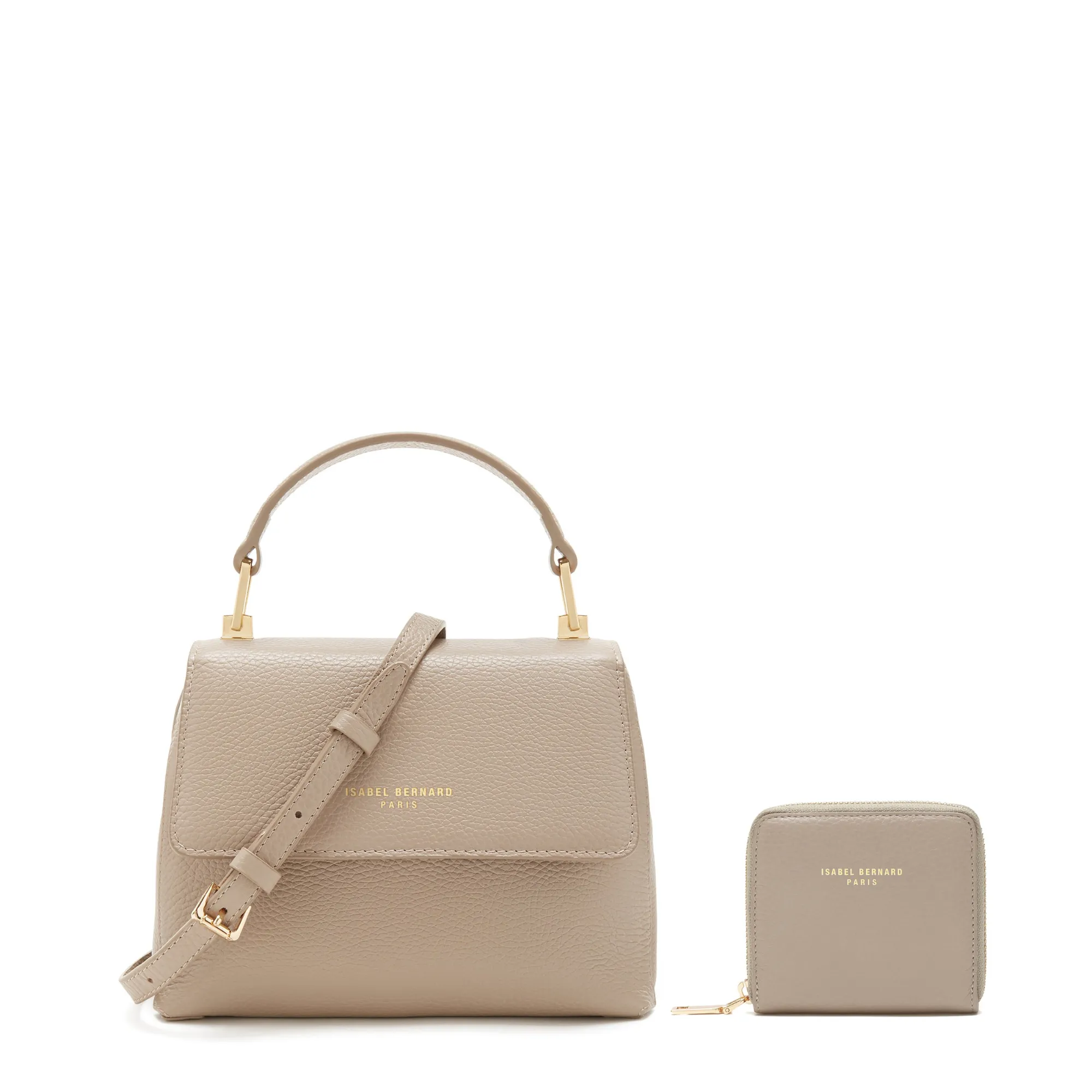 Cadeau d'Isabel taupe calfskin leather handbag and wallet set