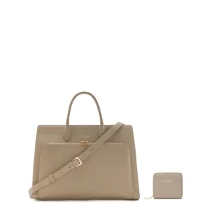 Cadeau d'Isabel taupe calfskin leather handbag and wallet set