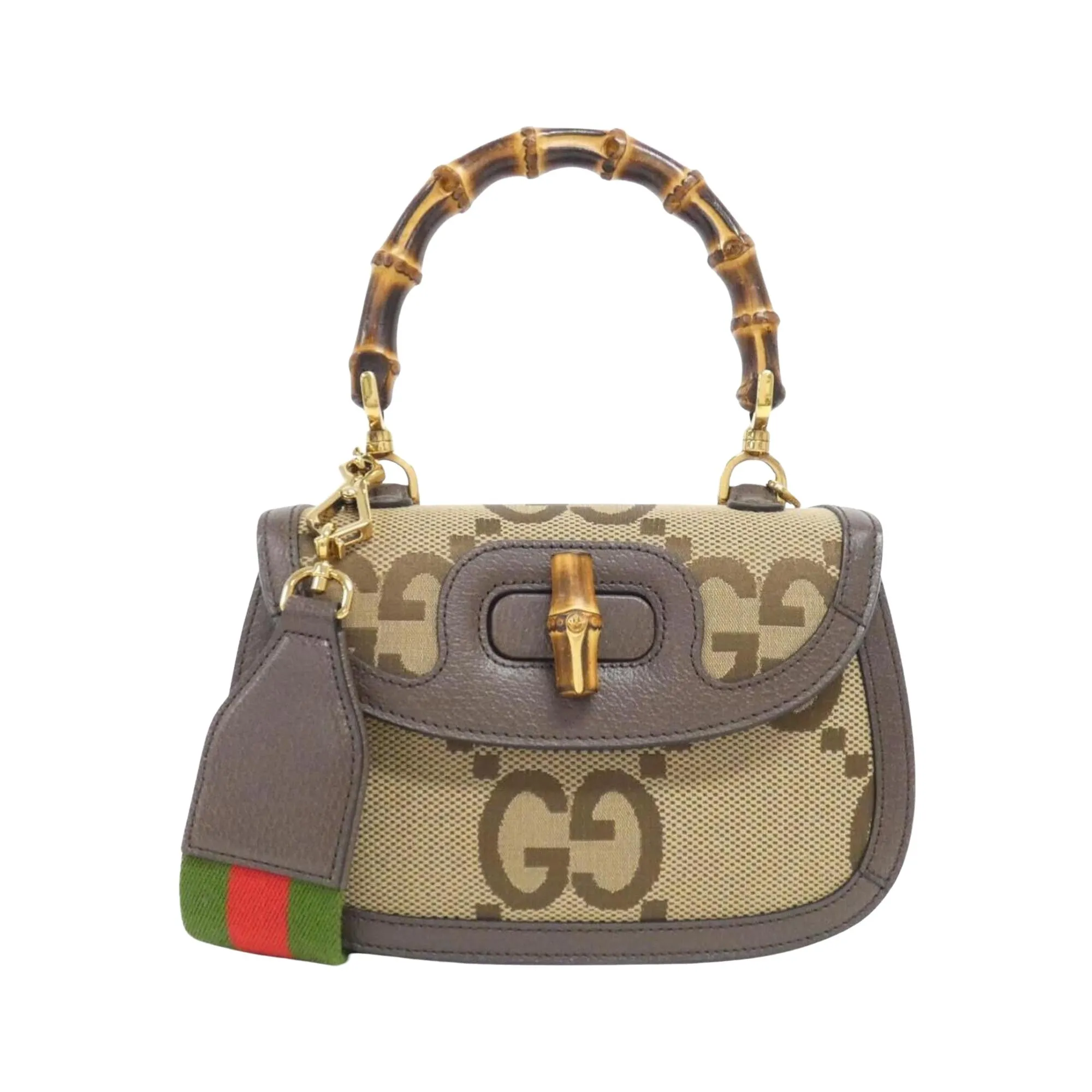 Canvas Bamboo Shoulder Bag with Dust Bag Mirror and Strap