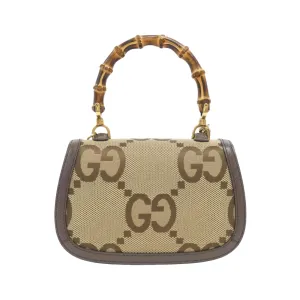 Canvas Bamboo Shoulder Bag with Dust Bag Mirror and Strap