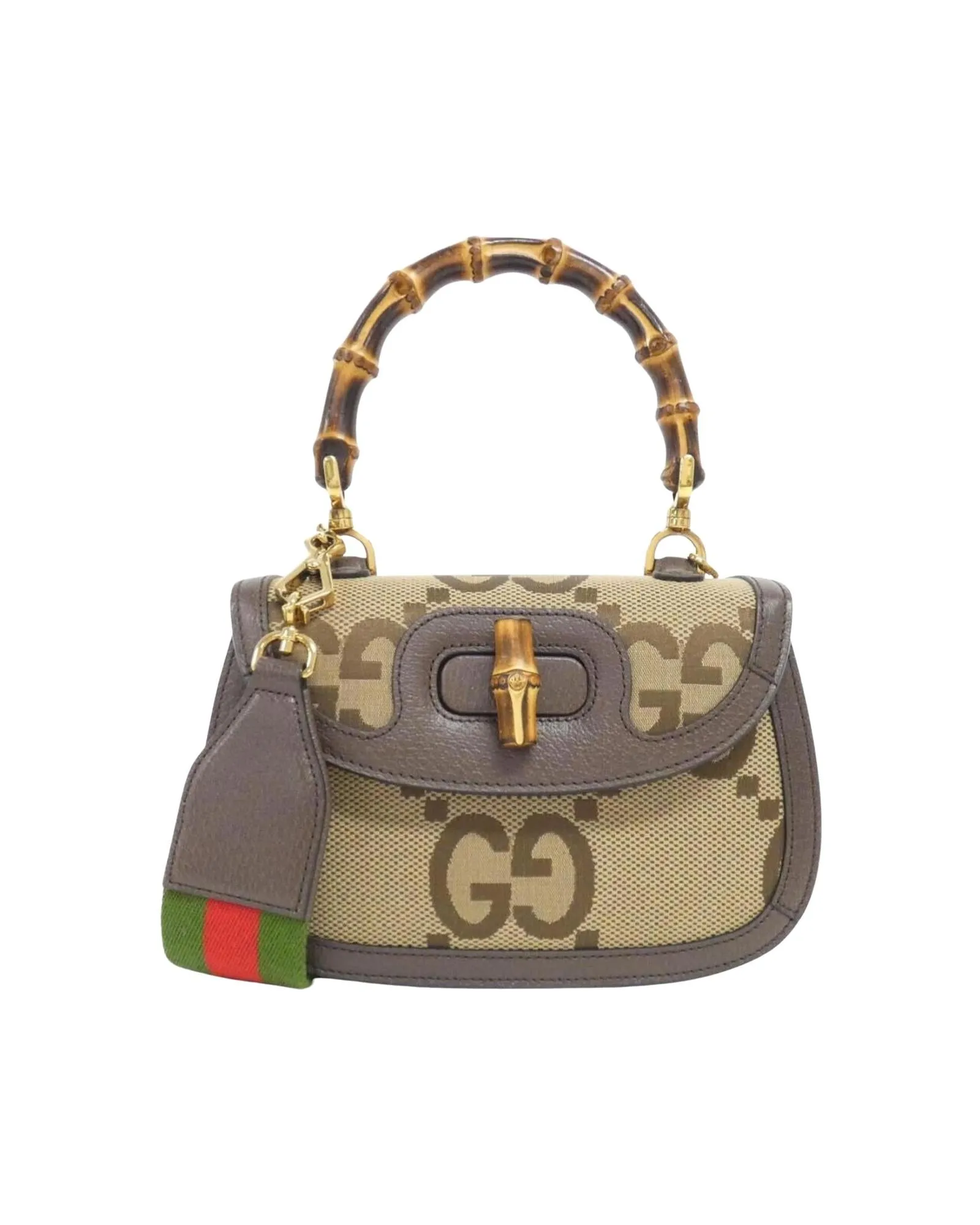 Canvas Bamboo Shoulder Bag with Dust Bag Mirror and Strap