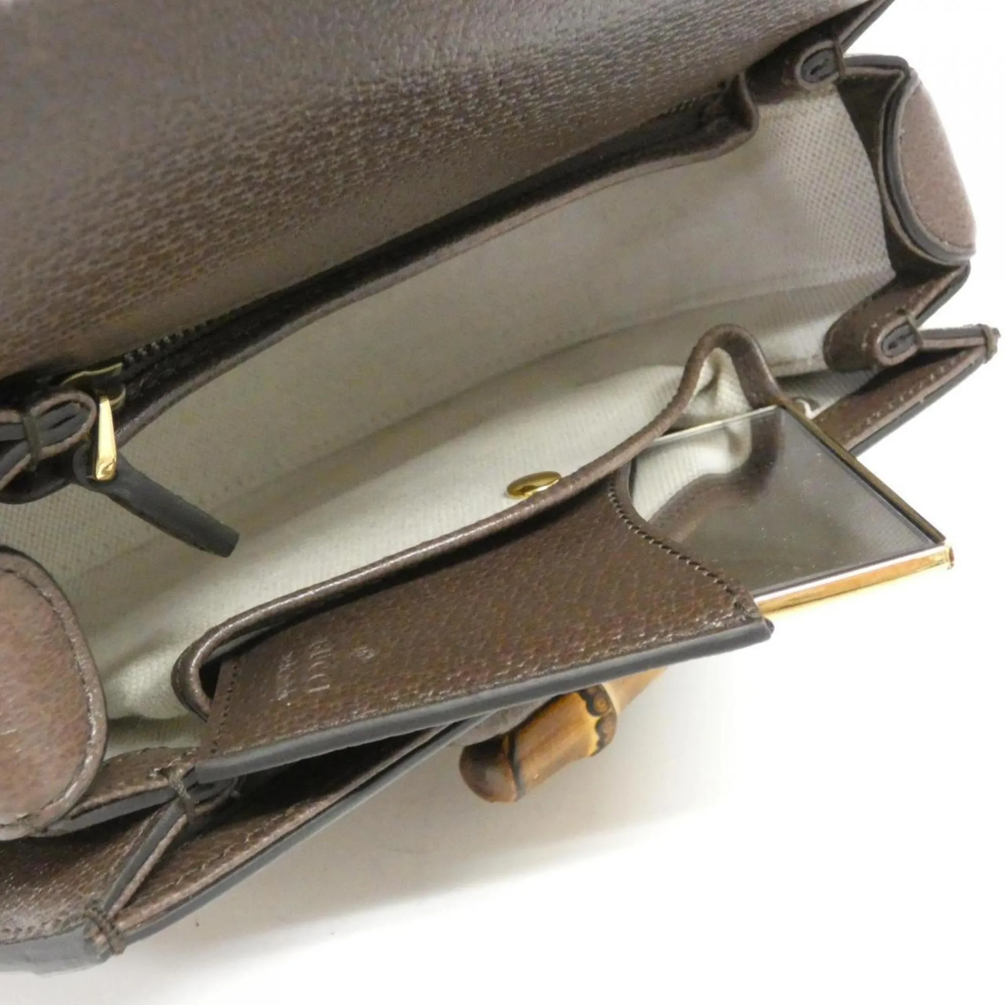 Canvas Bamboo Shoulder Bag with Dust Bag Mirror and Strap