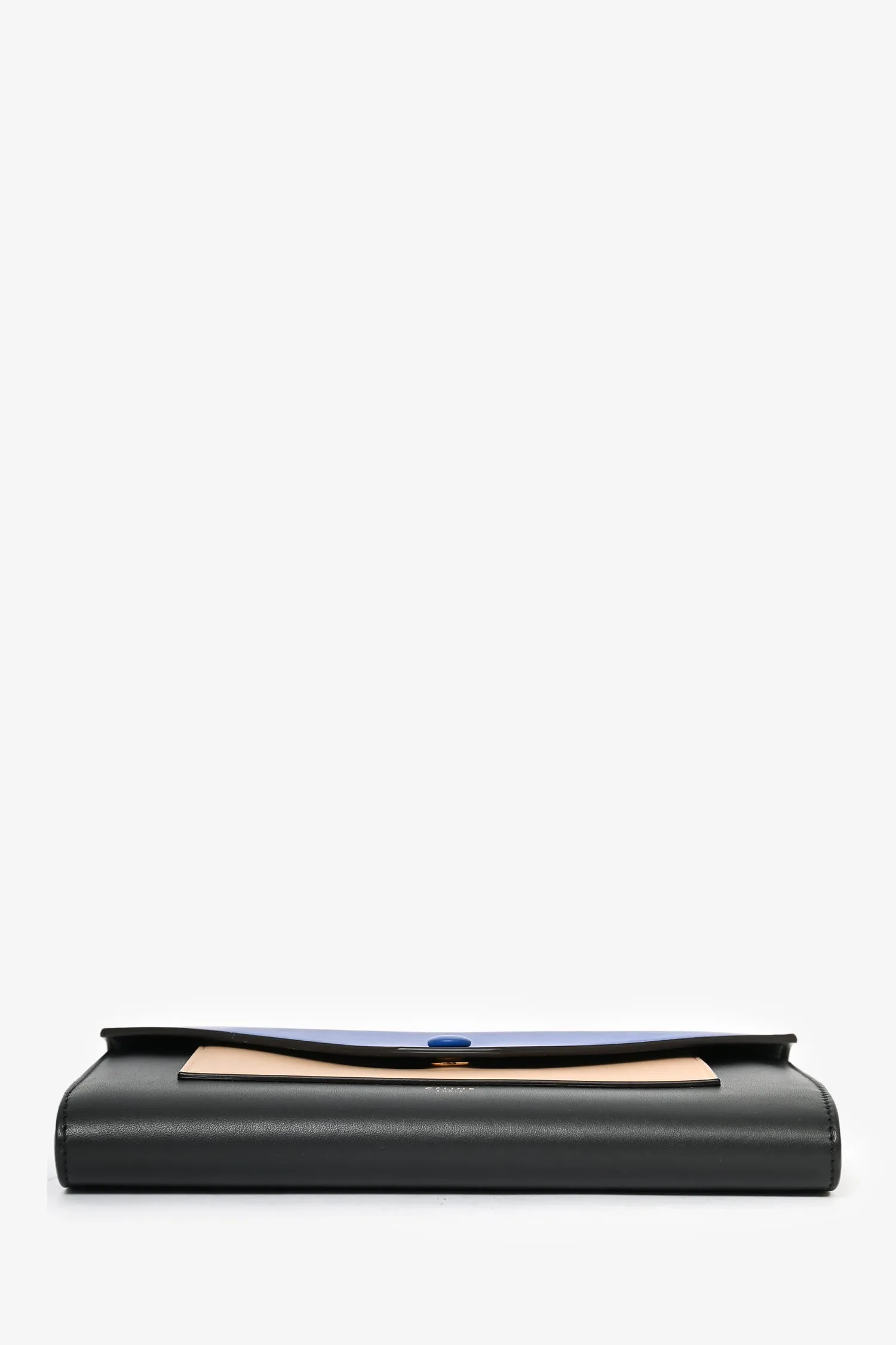 Celine 2015 Black Tricolor Leather Envelope Pocket Wallet on Chain