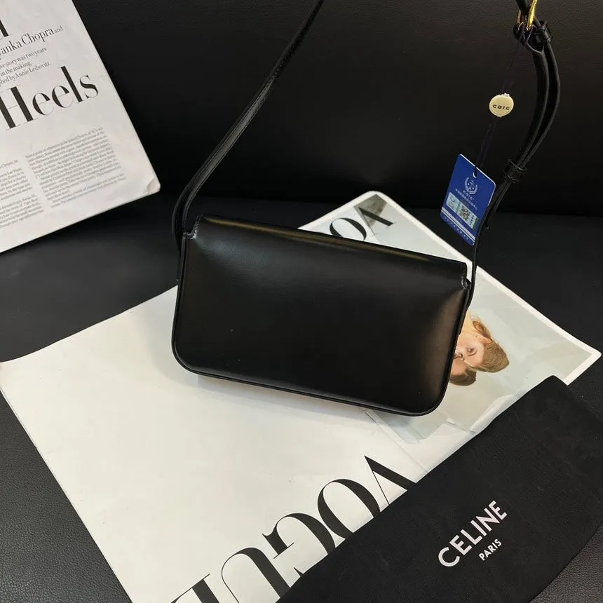 Celine Black Gold Arc de Triomphe Baguette Shoulder Bag Medium