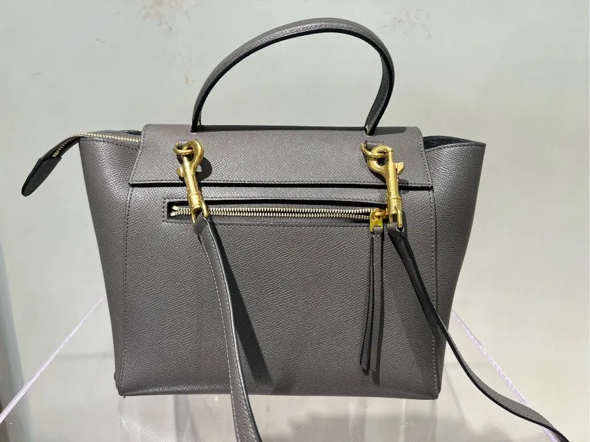 Celine Calfskin Shoulder Bag in Gray Leather