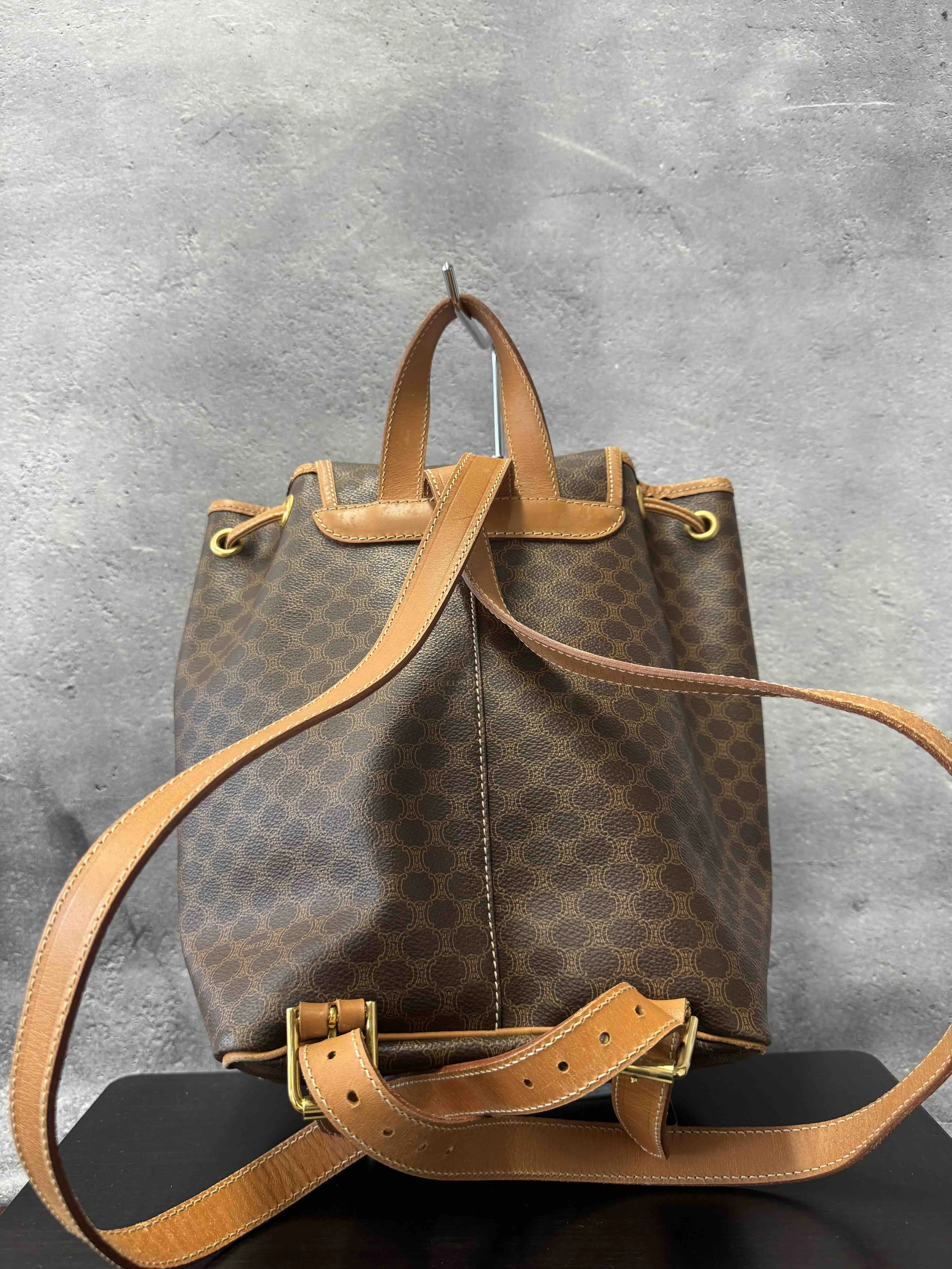 CELINE Drawstring Backpack JZ12947300 Brown Canvas Bag