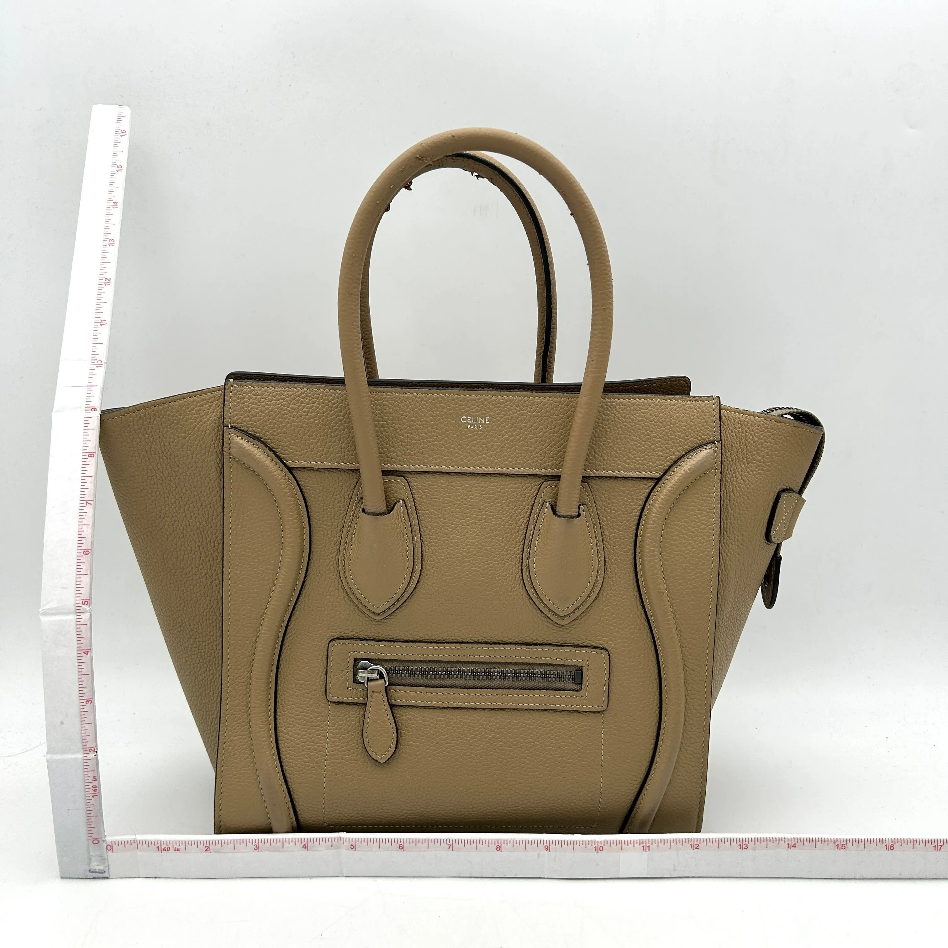 Celine Micro Luggage Handbag In Drummed Calfskin Dune - Neutrals Totes, Handbags LA33990