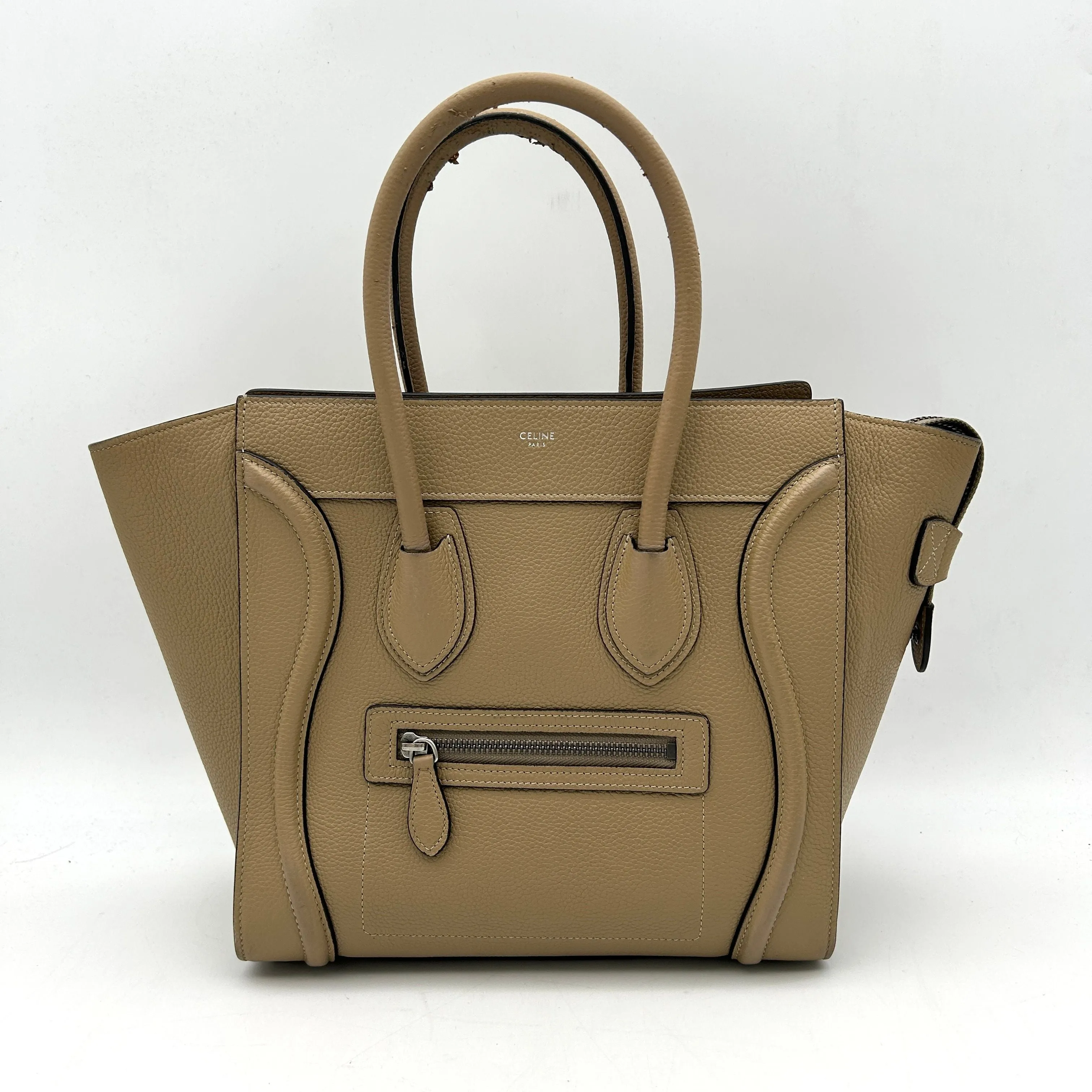Celine Micro Luggage Handbag In Drummed Calfskin Dune - Neutrals Totes, Handbags LA33990