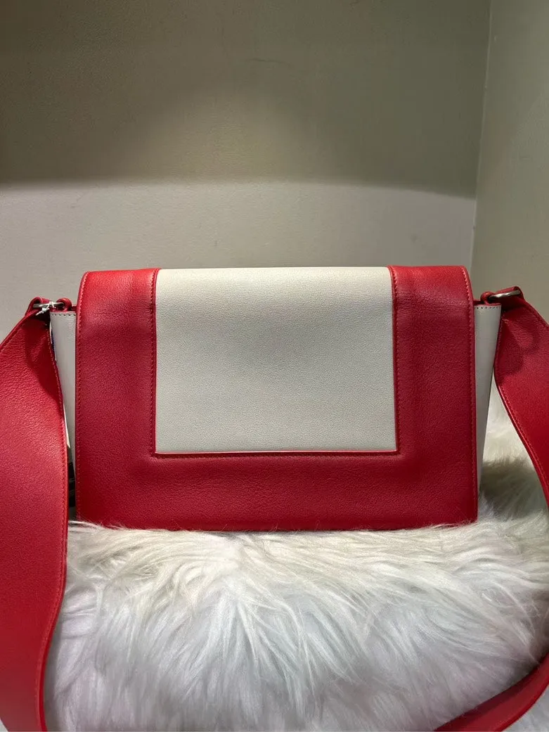 CELINE Pre-loved Red and White Leather Shoulder Bag