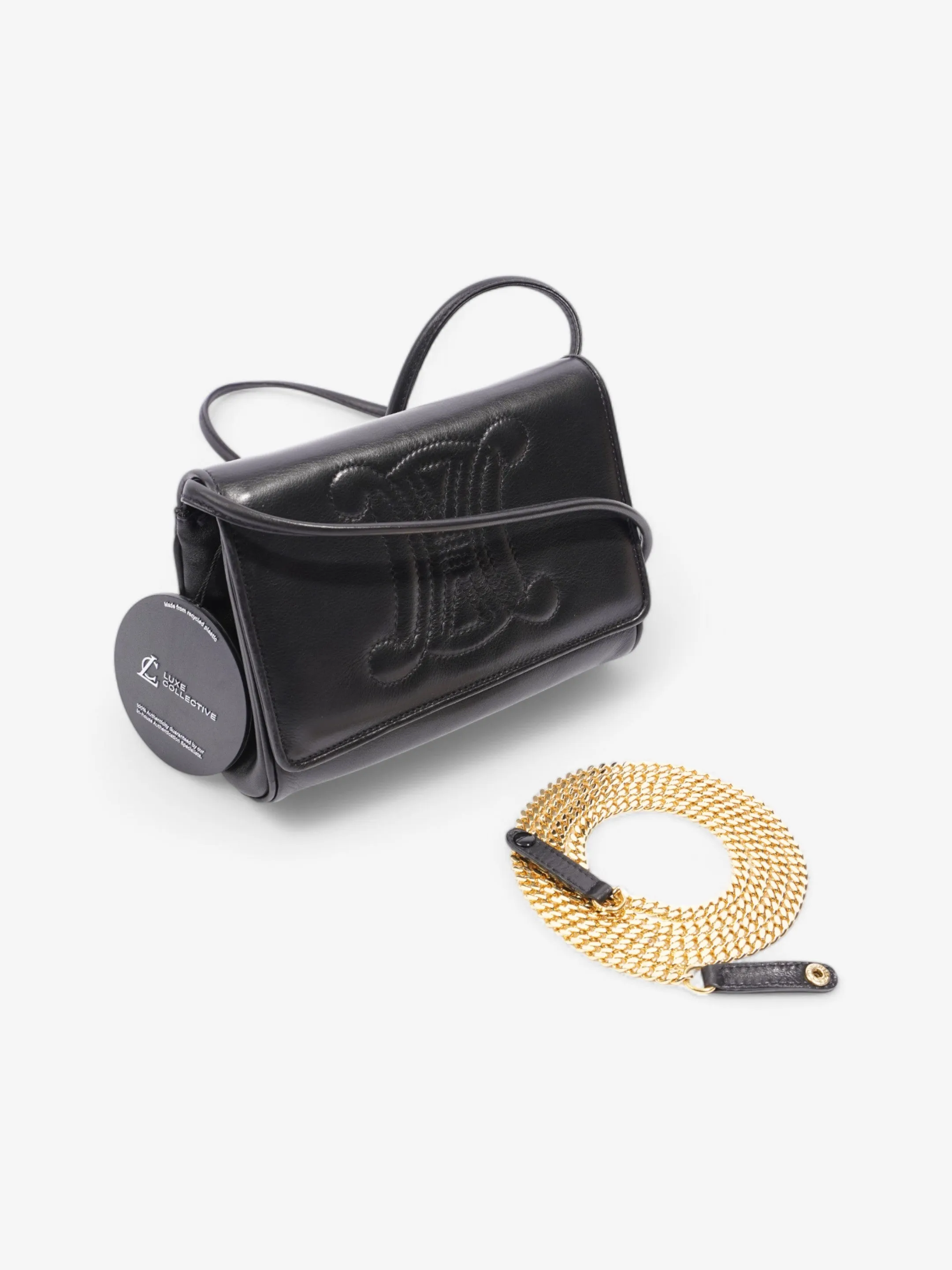 Celine Triomphe Cuir 2 Way Shoulder Bag Black Leather