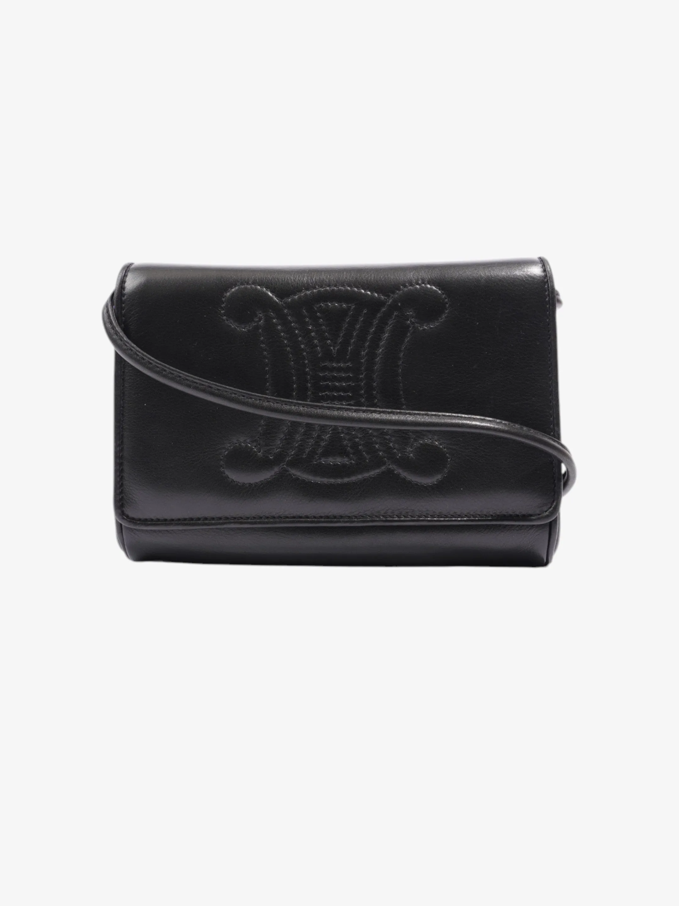 Celine Triomphe Cuir 2 Way Shoulder Bag Black Leather